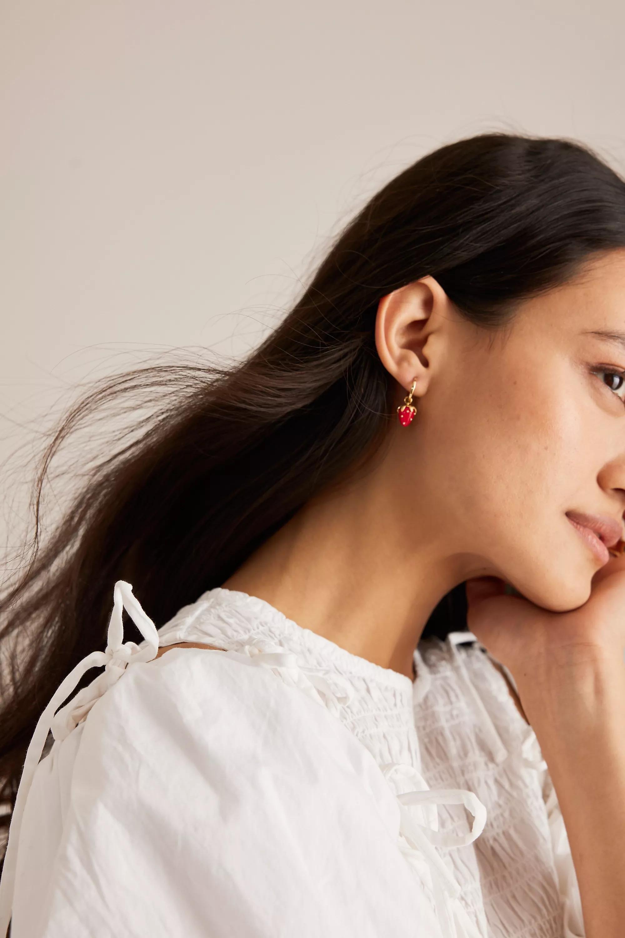 Anthropologie Charm Hoop Earrings, Strawberry, A501_0060, large image number 1