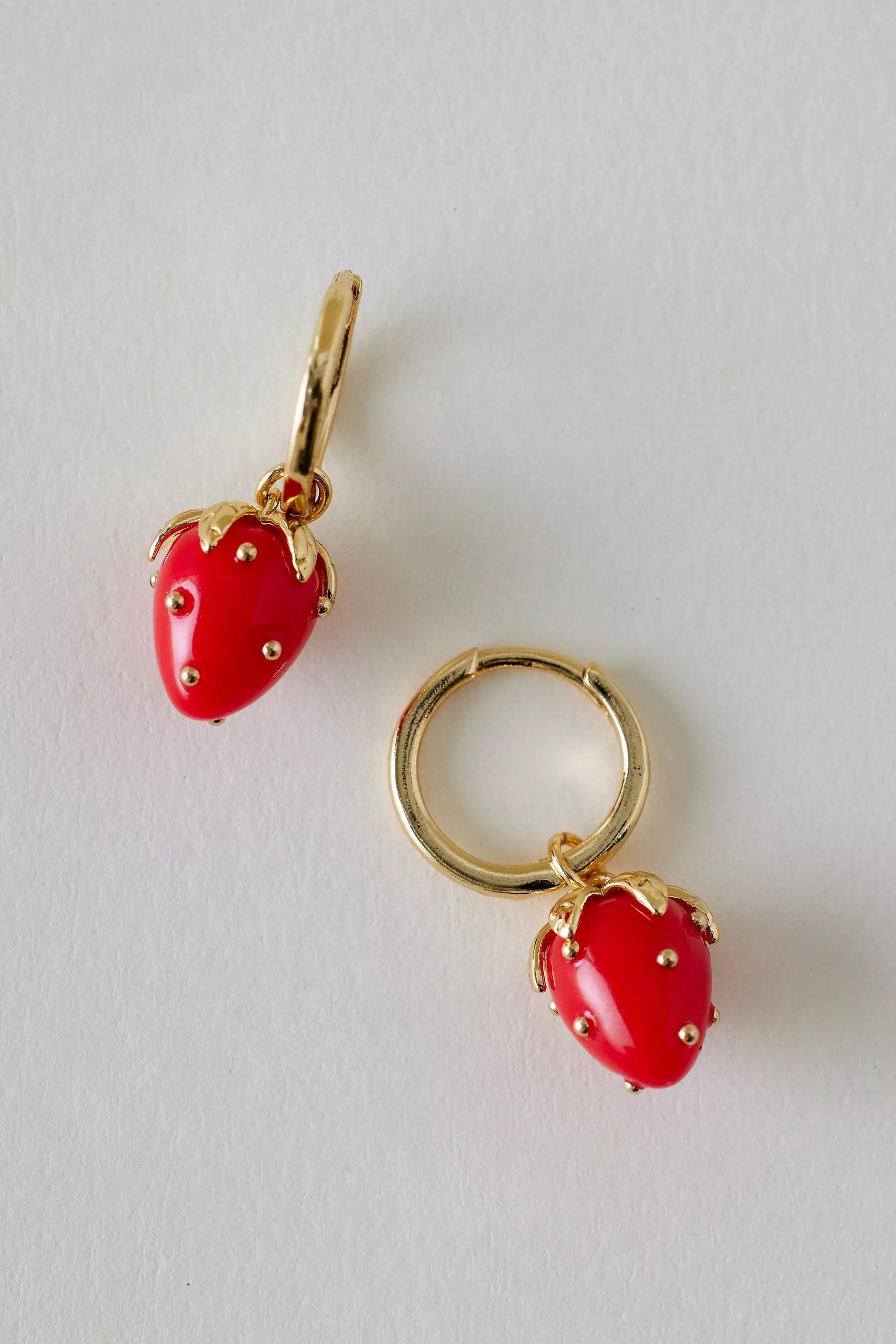 Anthropologie Charm Hoop Earrings, Strawberry, A501_0060, large image number 2