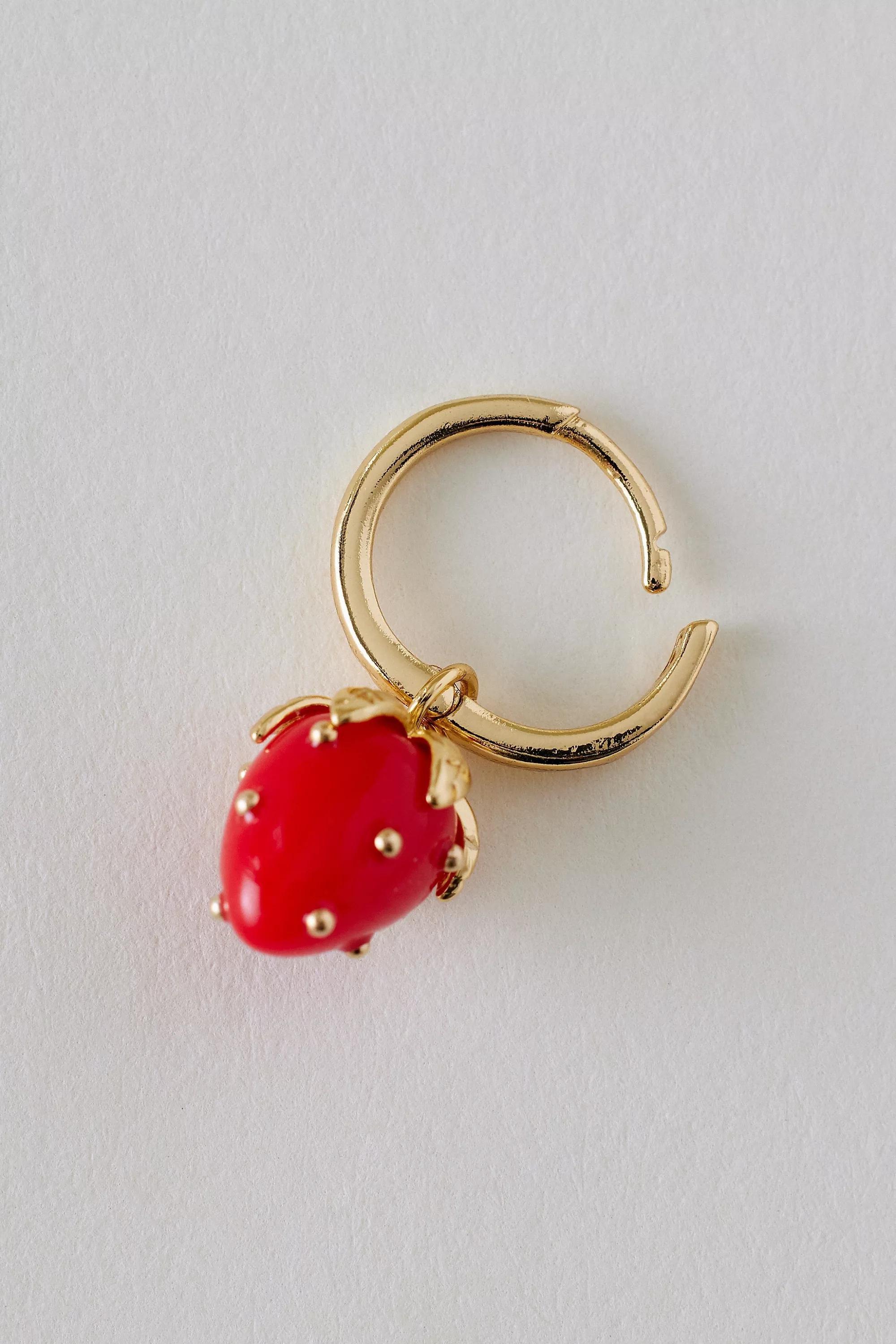 Anthropologie Charm Hoop Earrings, Strawberry, A501_0060, large image number 3