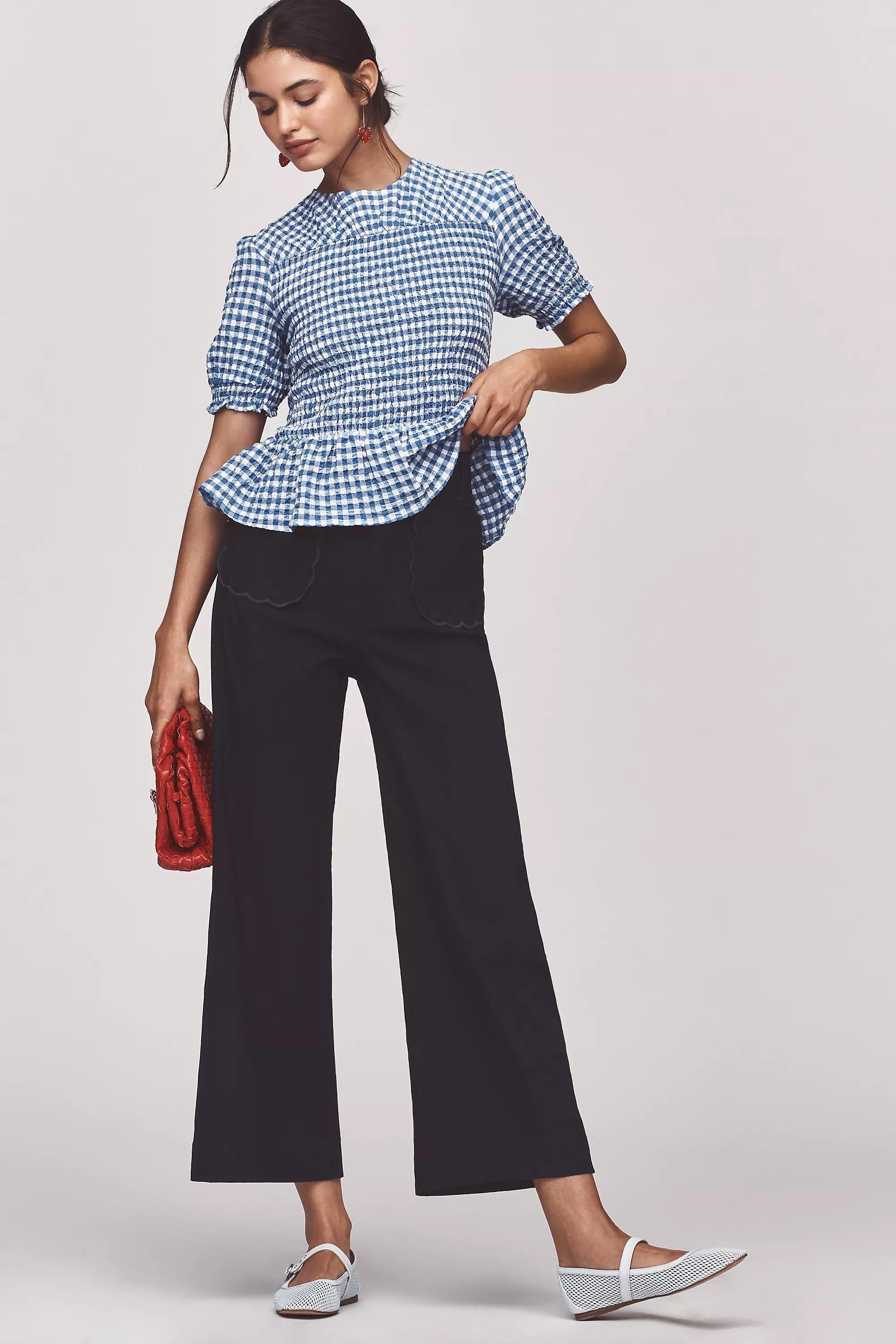 By Maeve The Colette Scallop-Pocket Crop Wide-Leg Trousers, Navy, A501_0041, large image number 0