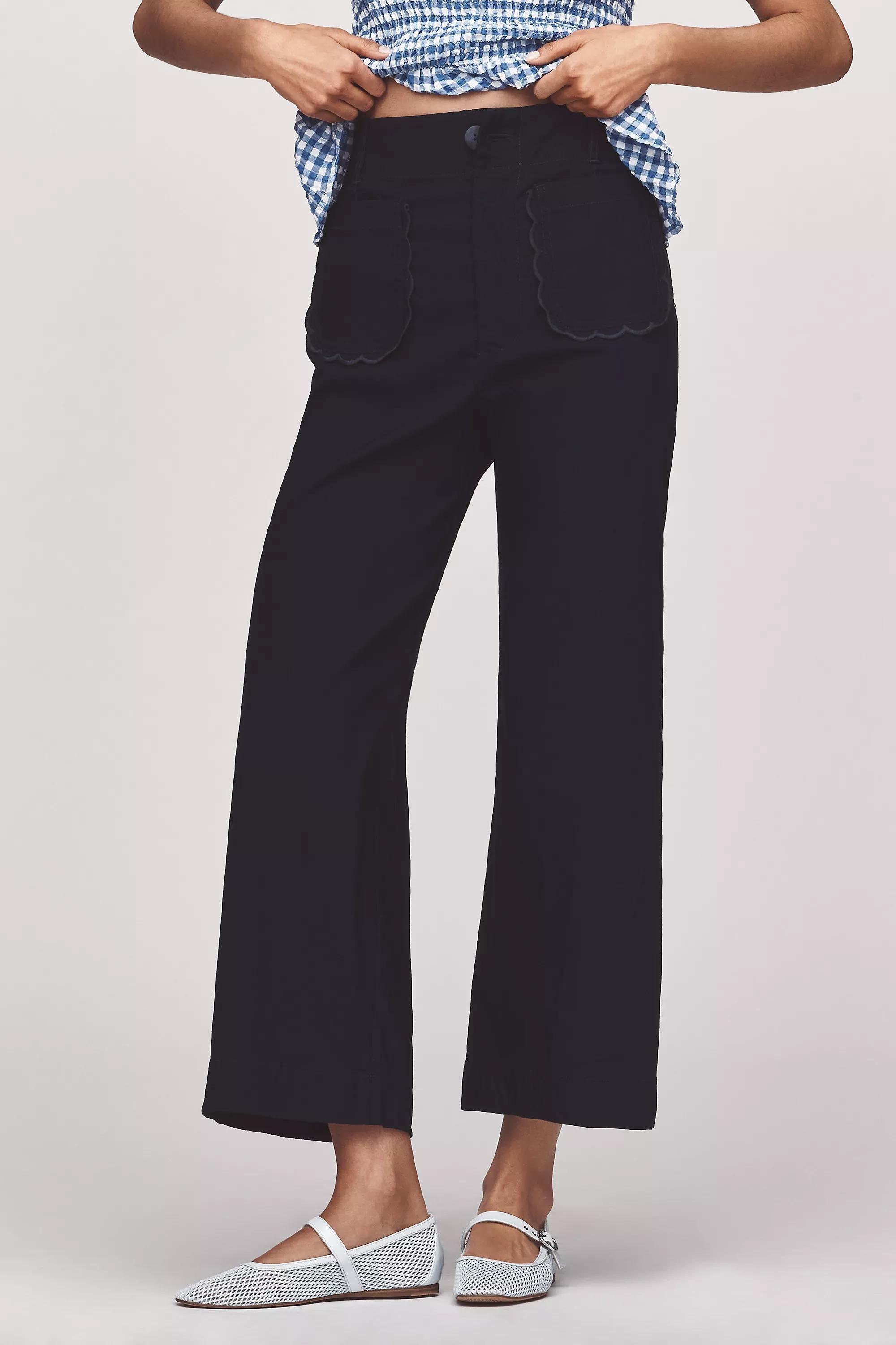 By Maeve The Colette Scallop-Pocket Crop Wide-Leg Trousers, Navy, A501_0041, large image number 1