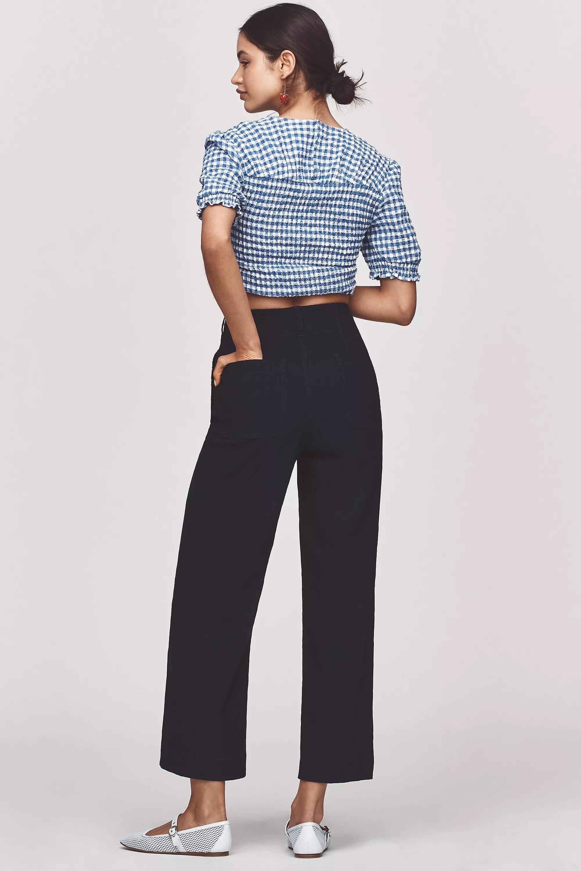 By Maeve The Colette Scallop-Pocket Crop Wide-Leg Trousers, Navy, A501_0041, large image number 4