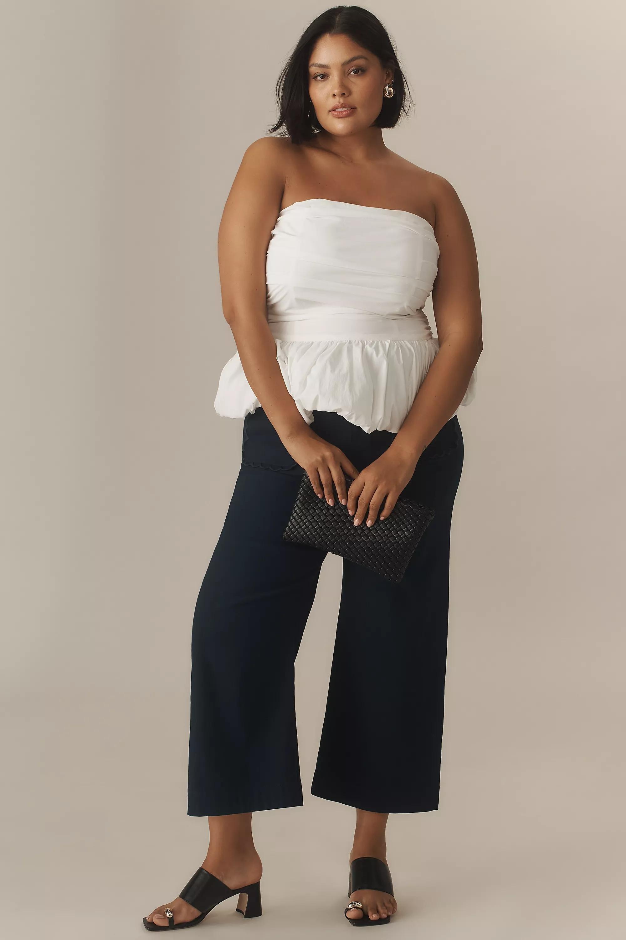 By Maeve The Colette Scallop-Pocket Crop Wide-Leg Trousers, Navy, A501_0041, large image number 5