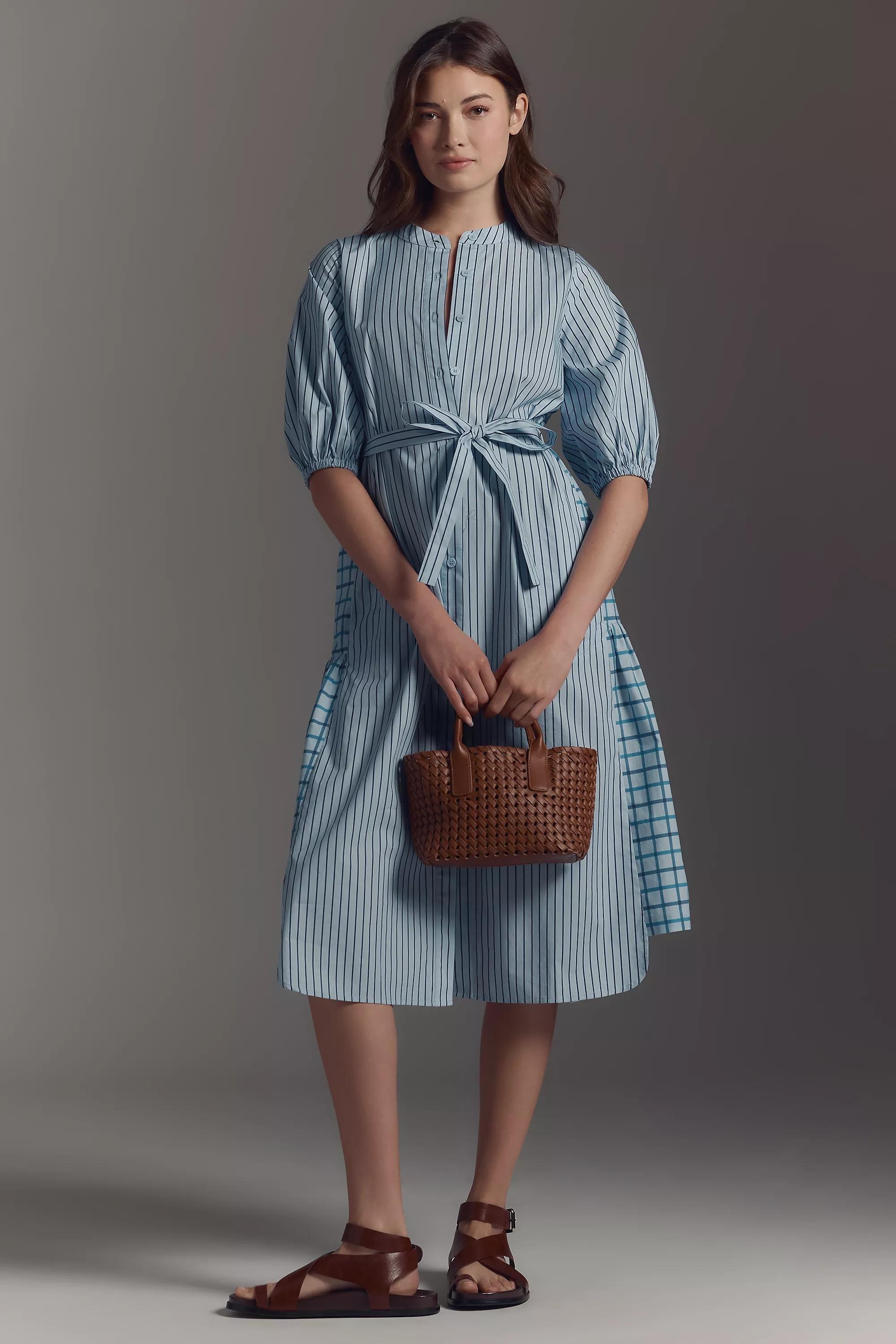 Mixed Printed Shirt Dress, Blue, A501_0040, large image number 0