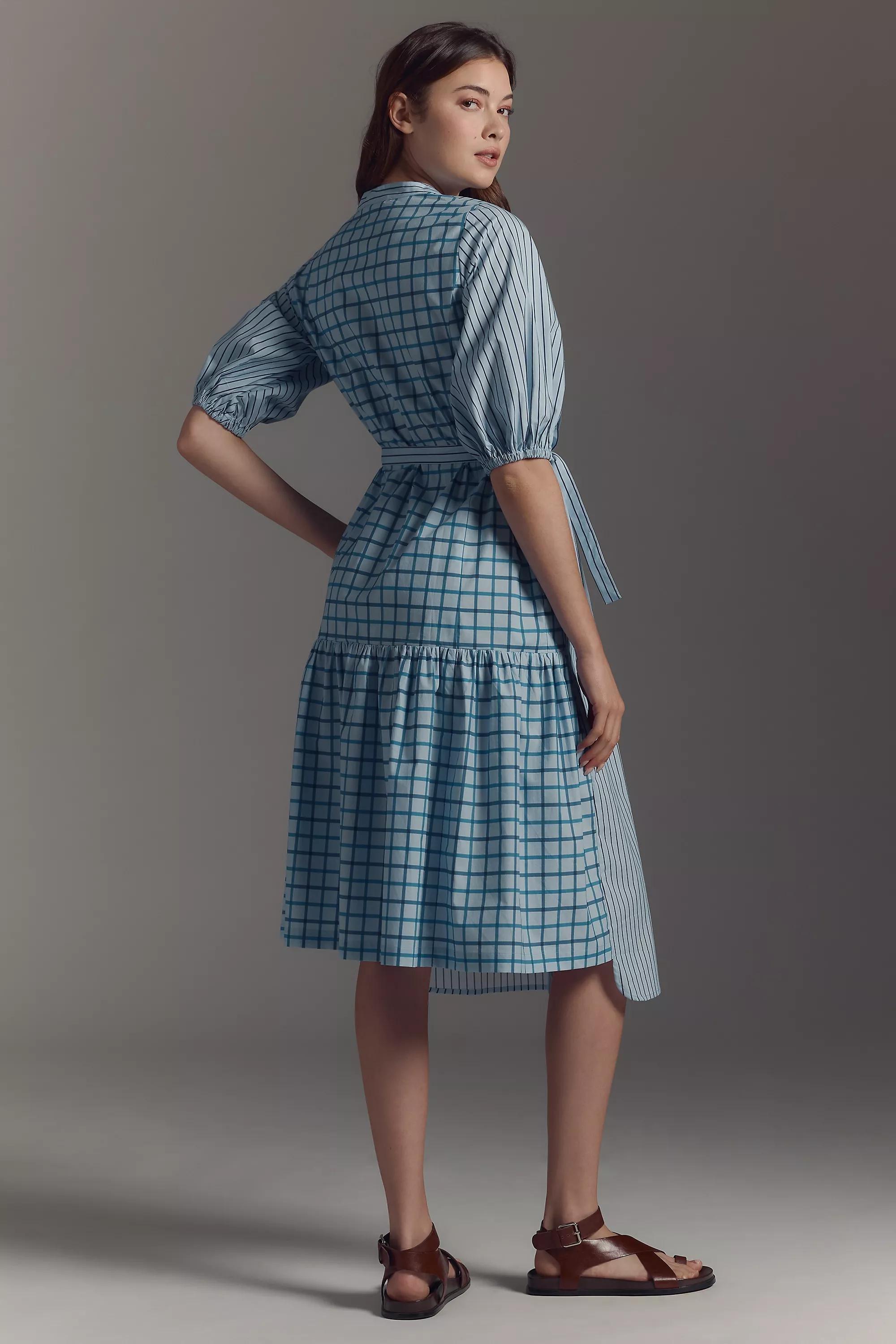 Mixed Printed Shirt Dress, Blue, A501_0040, large image number 1