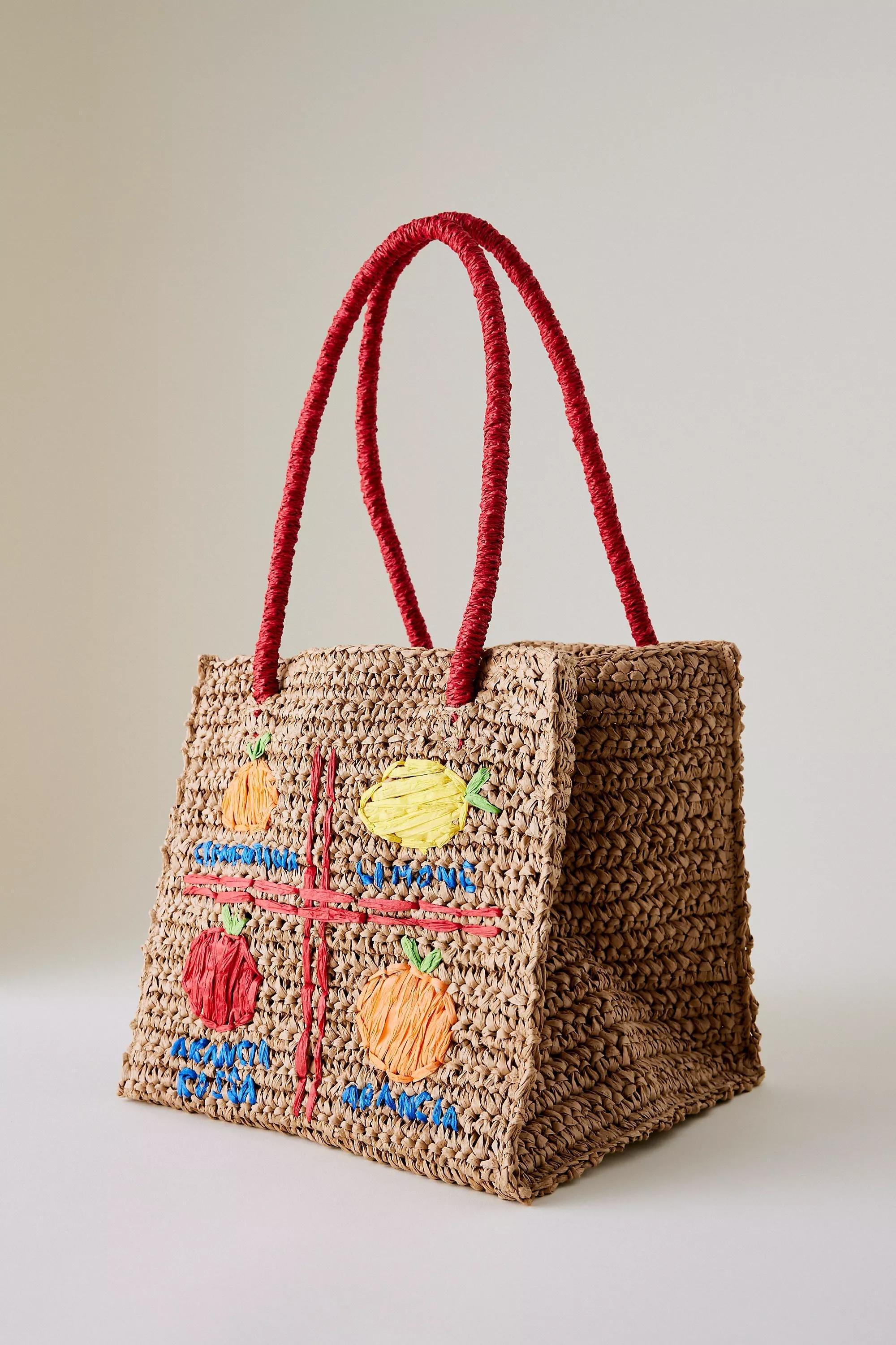Damson Madder Fruity Raffia Tote Bag, Beige, A501_0014, large image number 0