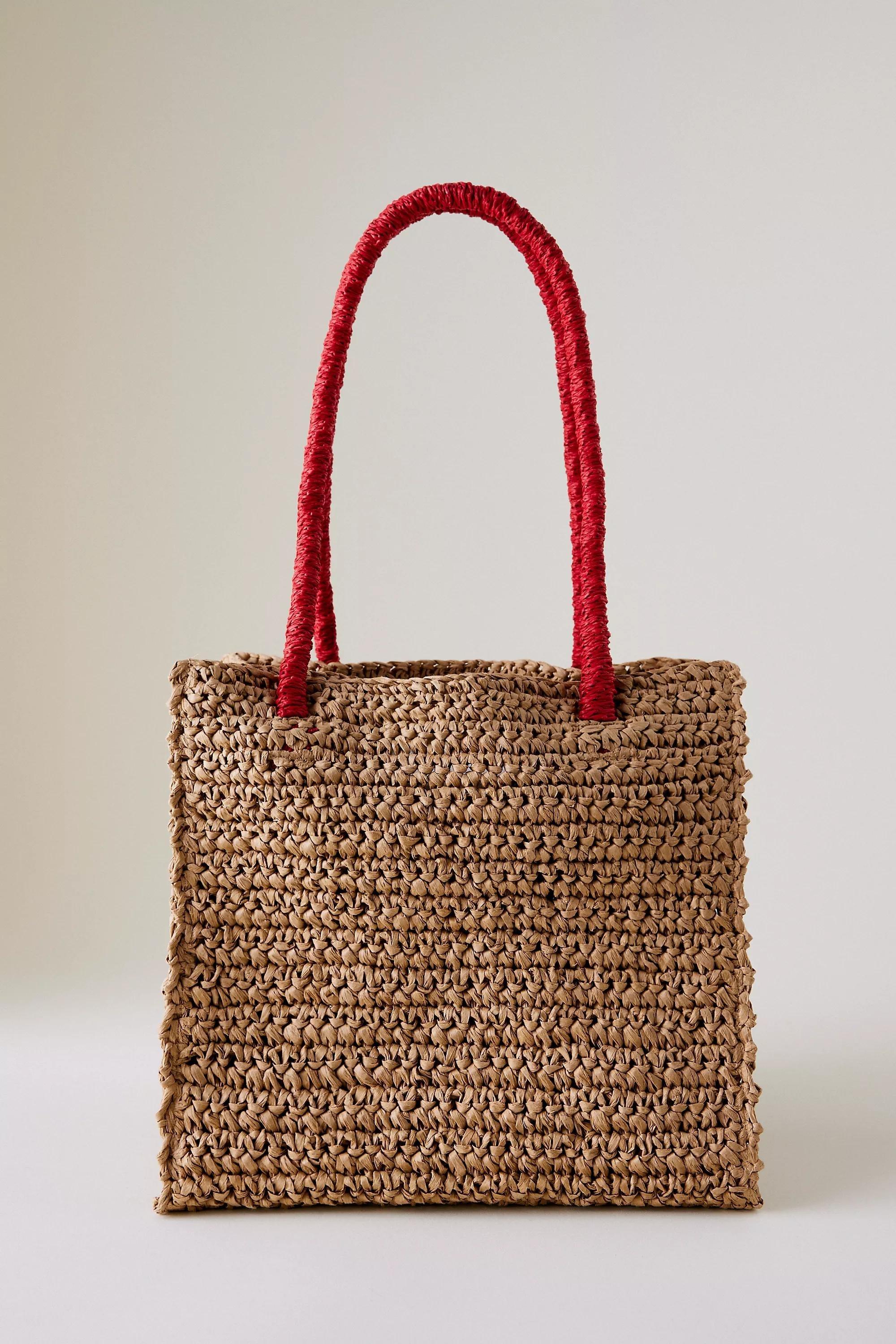 Damson Madder Fruity Raffia Tote Bag, Beige, A501_0014, large image number 1