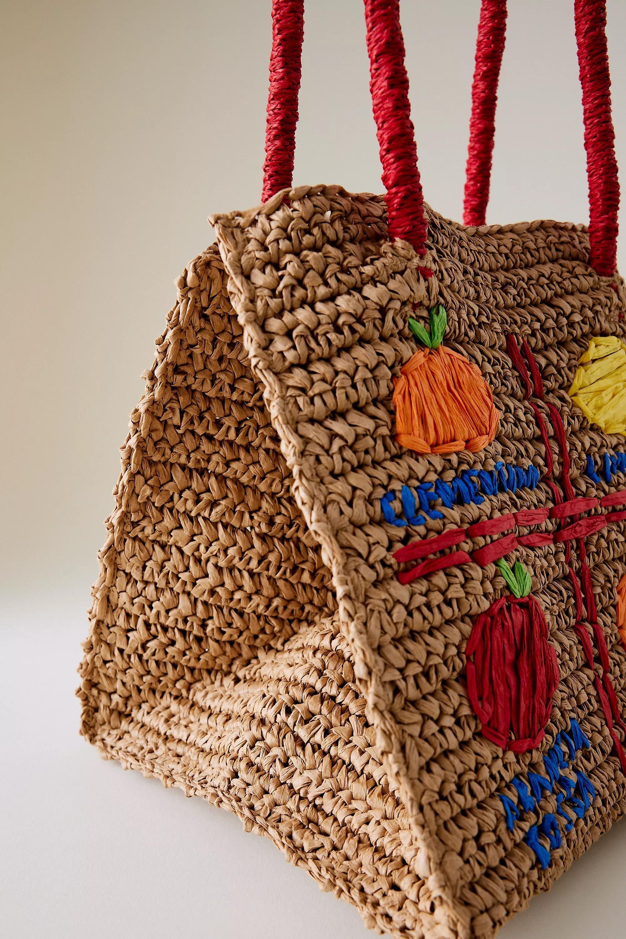 Damson Madder Fruity Raffia Tote Bag, Beige, A501_0014, large image number 2