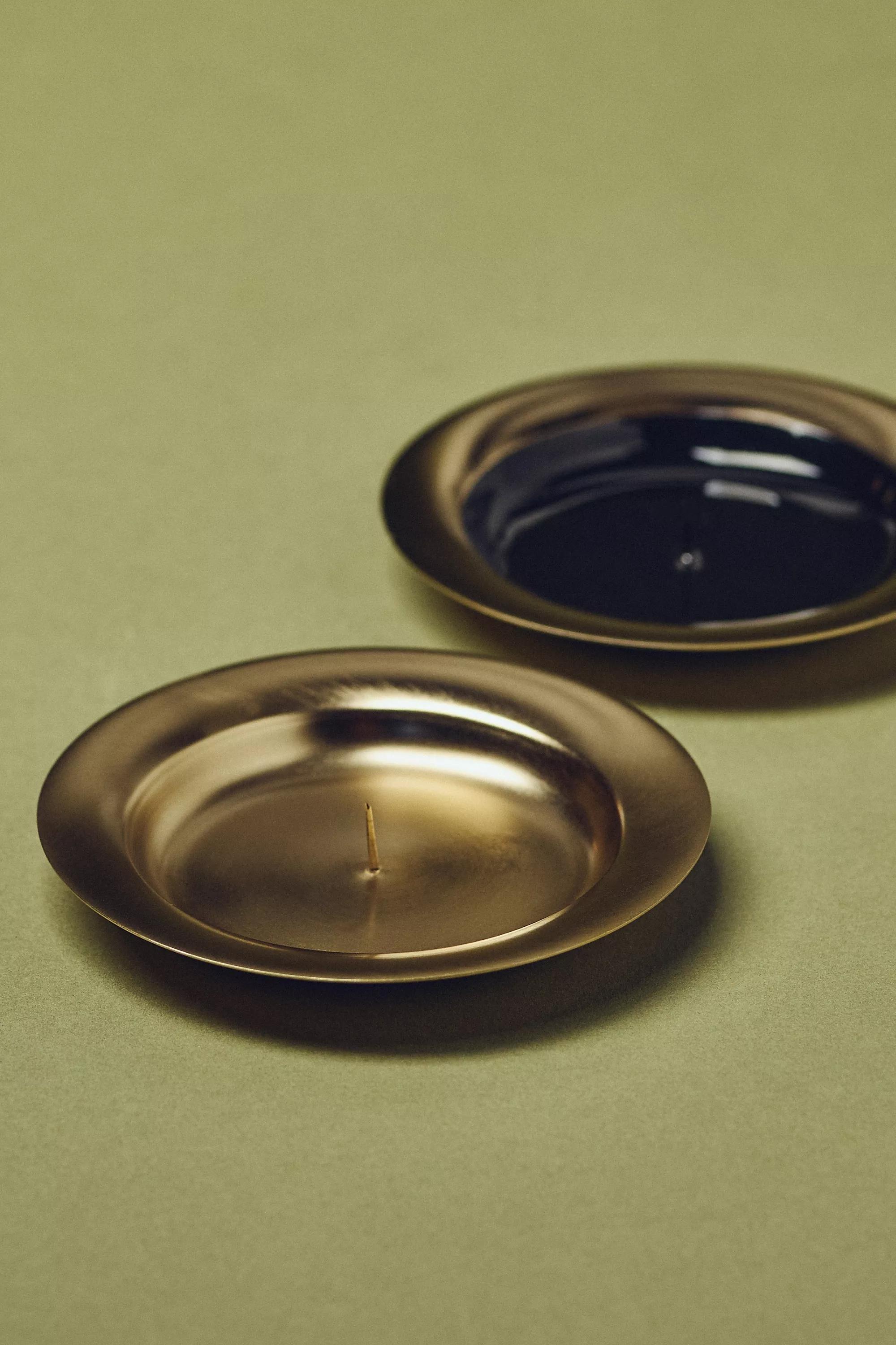 Round Candle Holder Tray, Gold, Gold, large image number 1