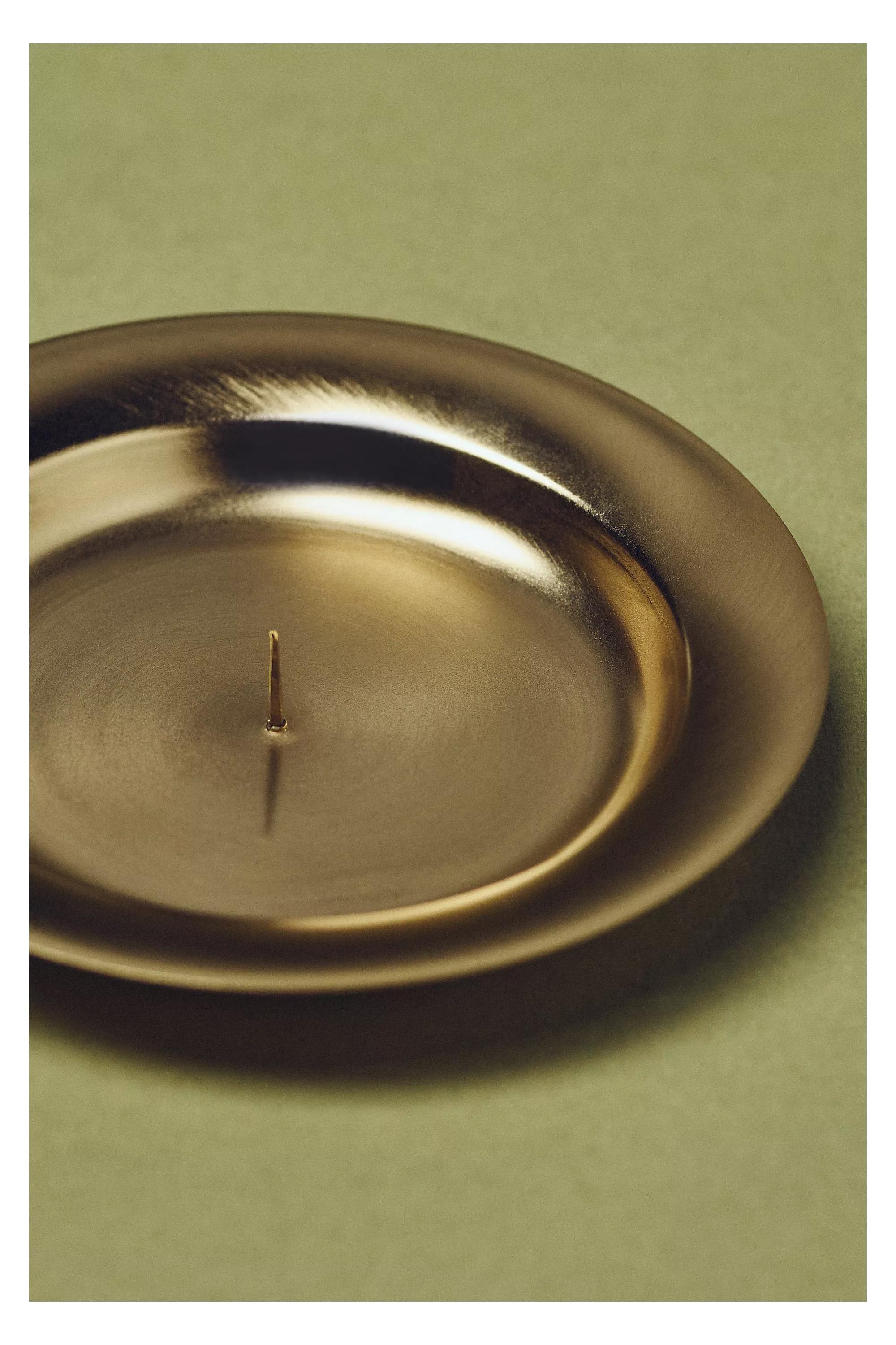 Round Candle Holder Tray, Gold, Gold, large image number 2
