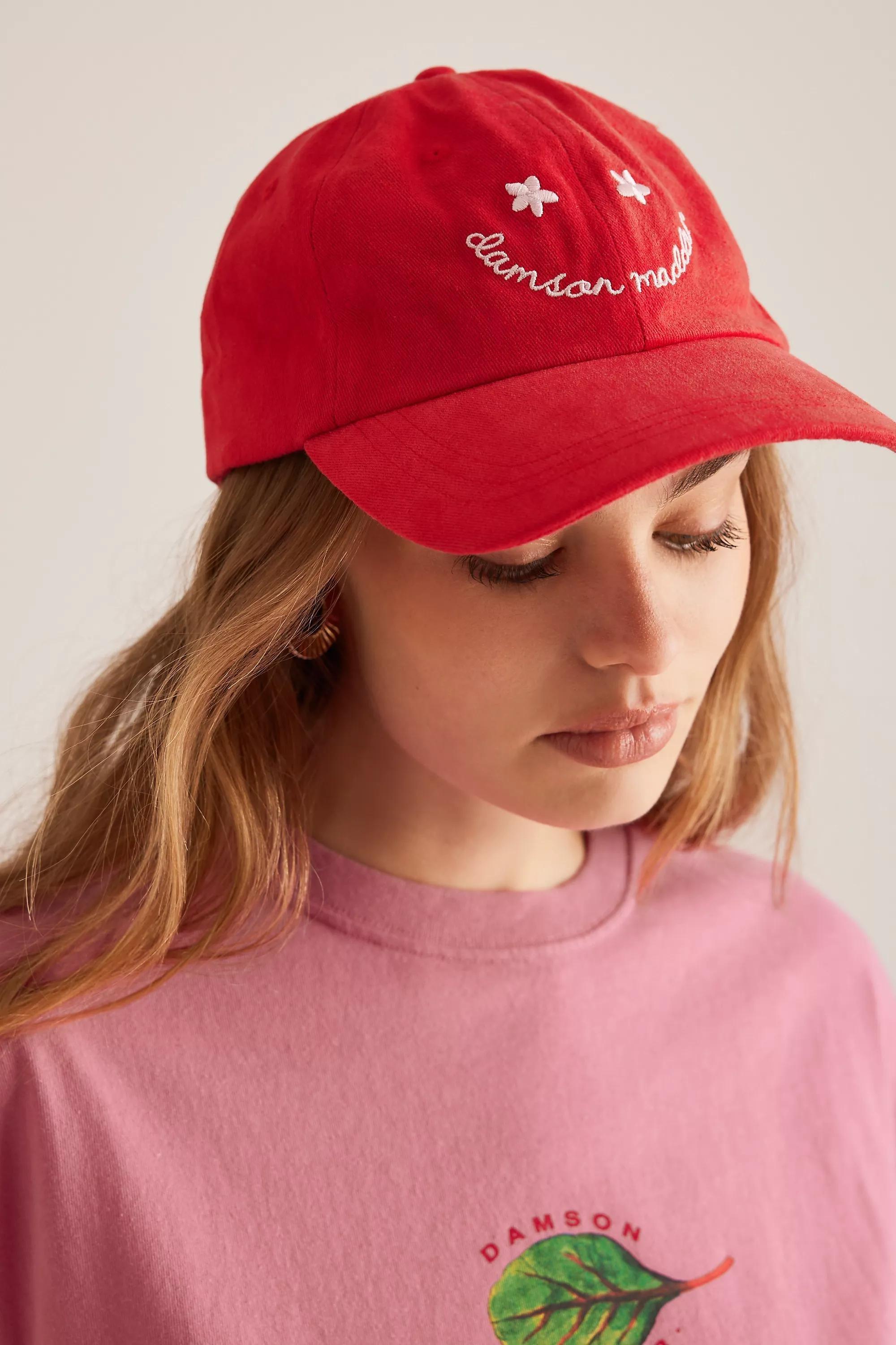 Red Damson Madder Washed Happy Face Baseball Cap, , medium