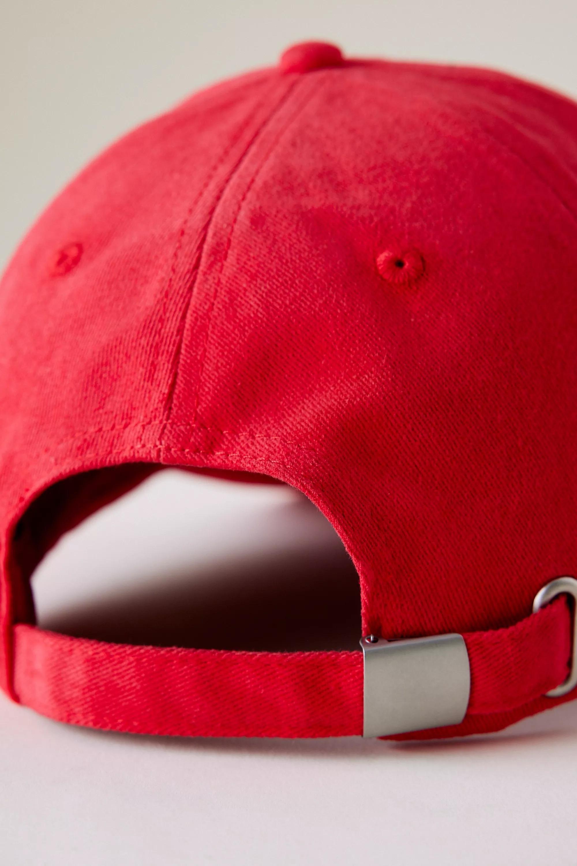 Red Damson Madder Washed Happy Face Baseball Cap, A501_0060, large image number 3