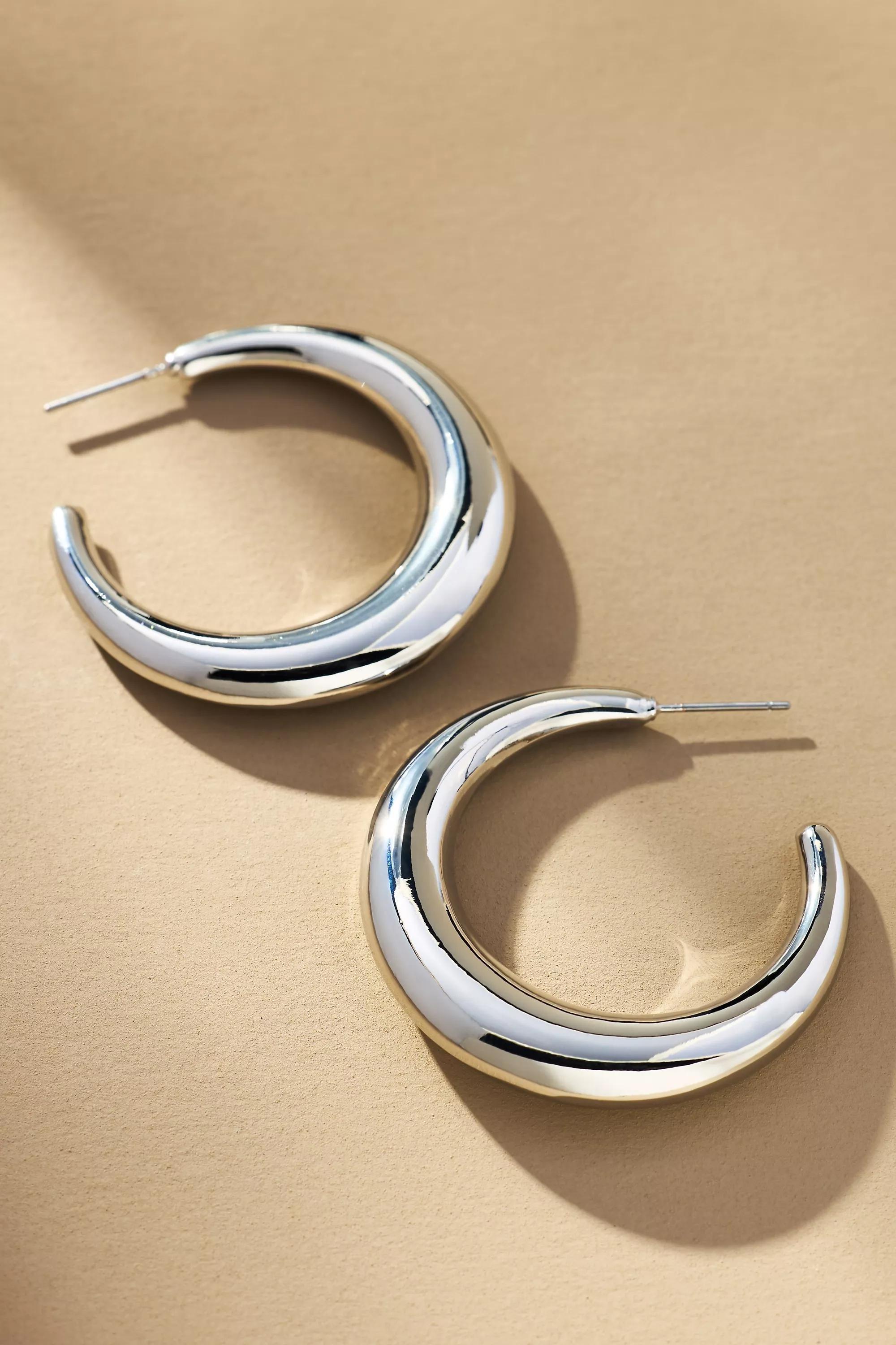 Moon Hoop Earrings, Silver, A501_0007, large image number 0