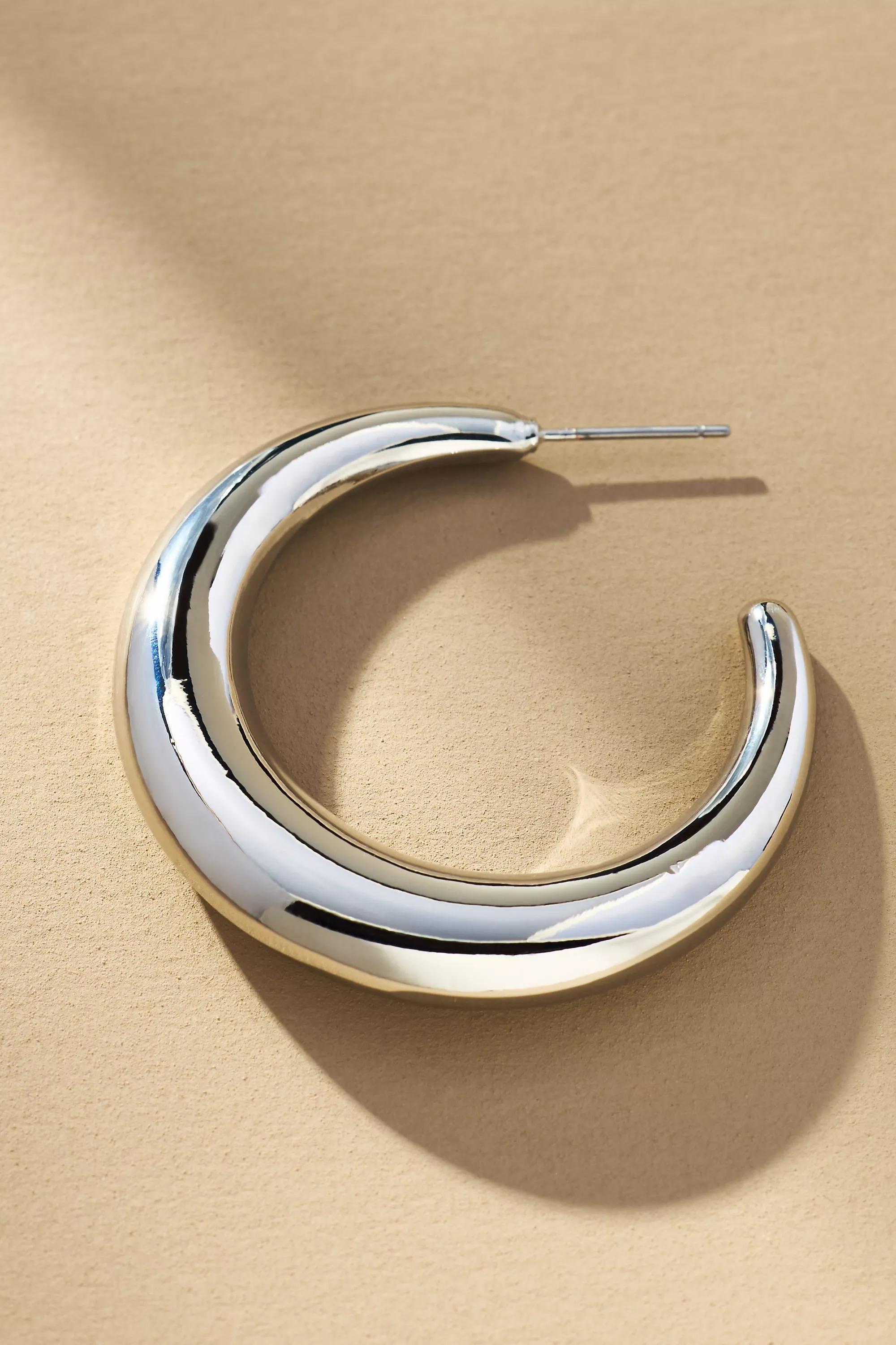 Moon Hoop Earrings, Silver, A501_0007, large image number 1