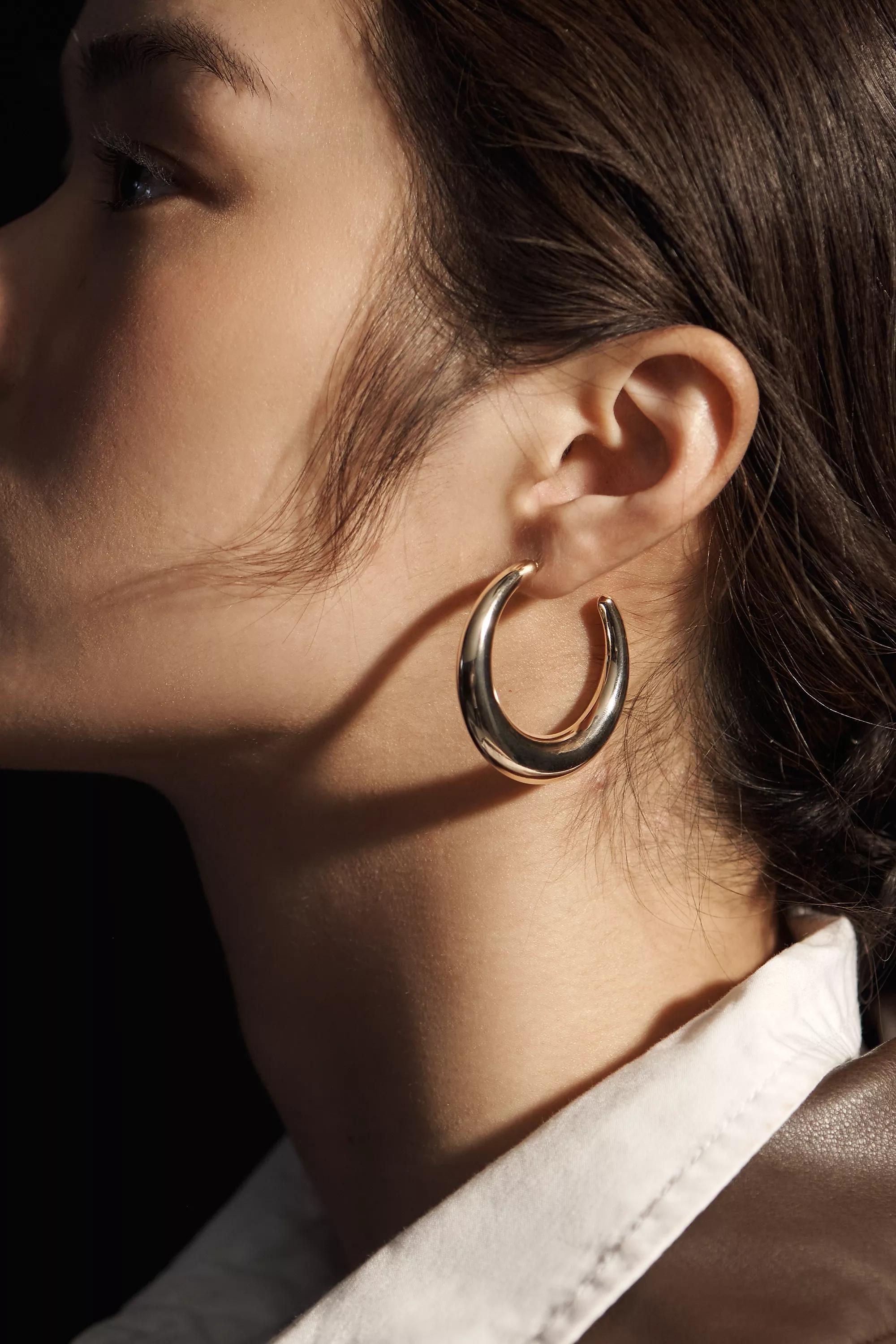 Gold Moon Hoop Earrings, A501_0070, large image number 2