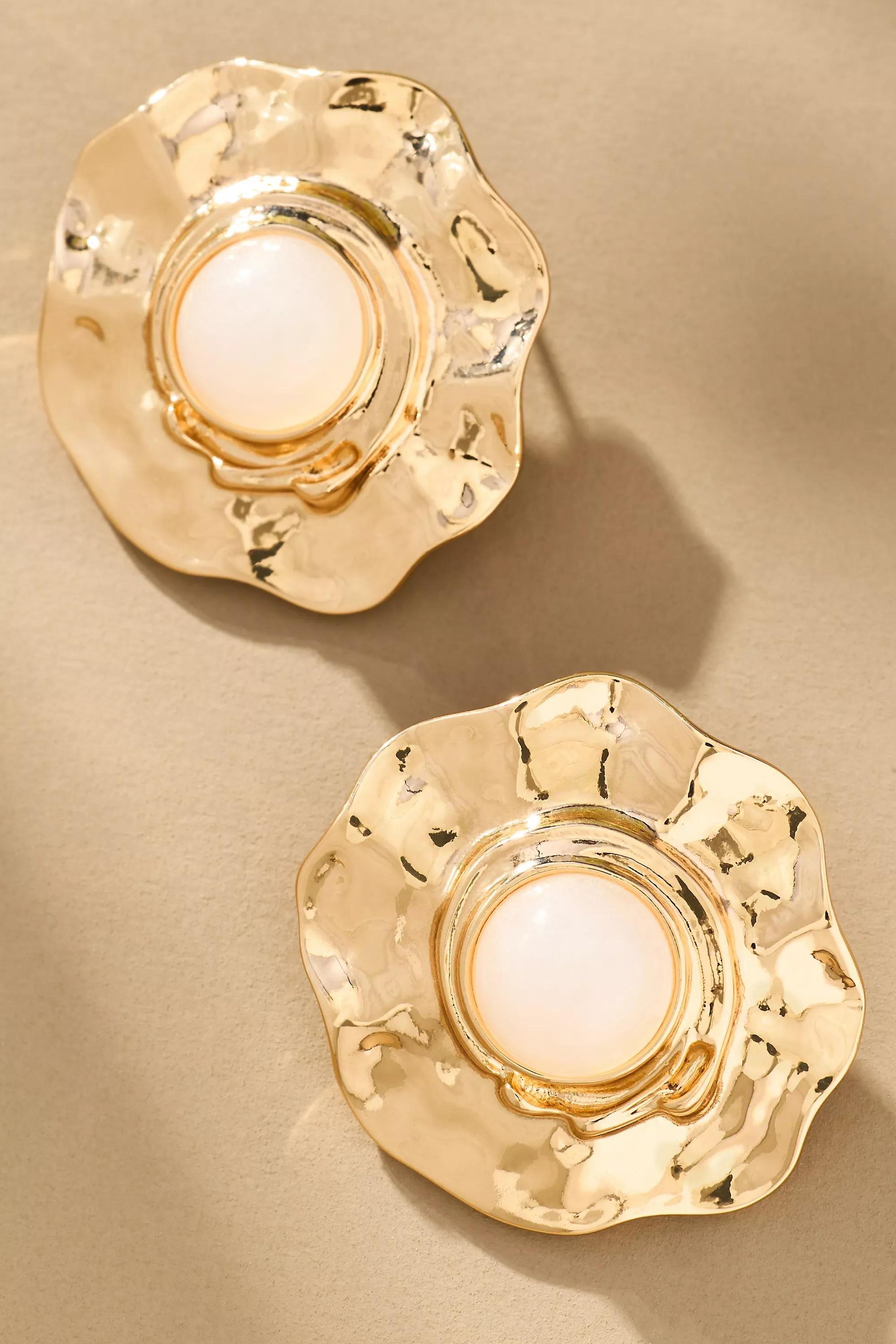 Molten Stone Post Earrings, White, A501_0017, large image number 0