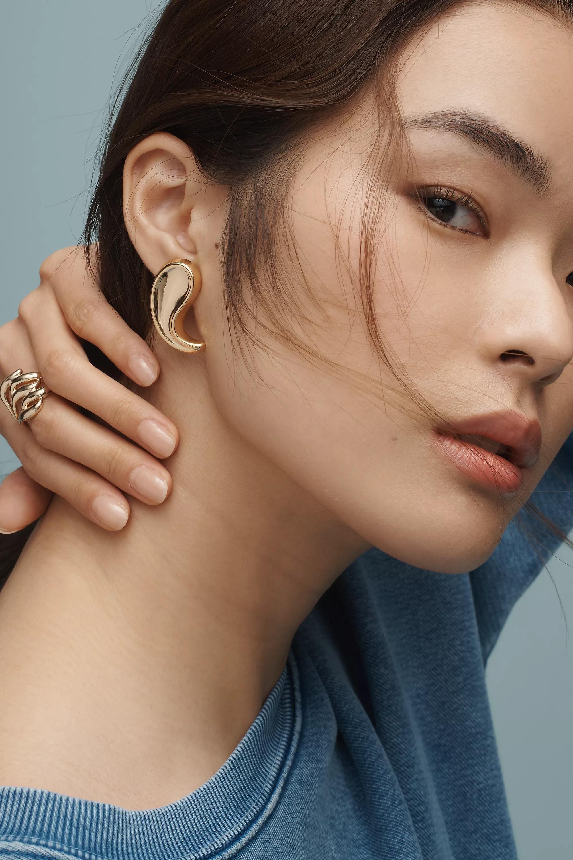 The Petra Flattened Drop Earrings, Gold, A501_0070, large image number 1
