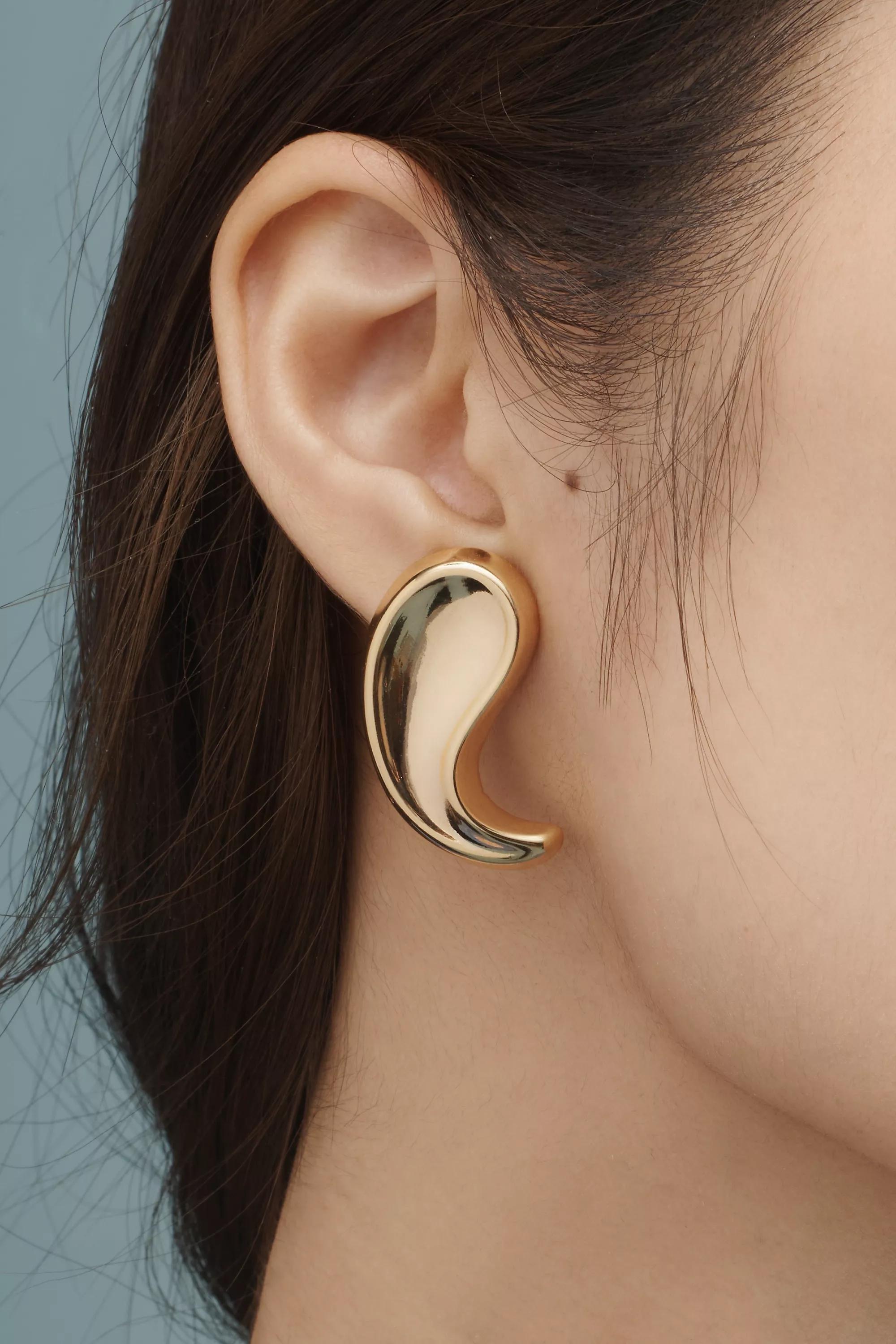 The Petra Flattened Drop Earrings, Gold, A501_0070, large image number 3