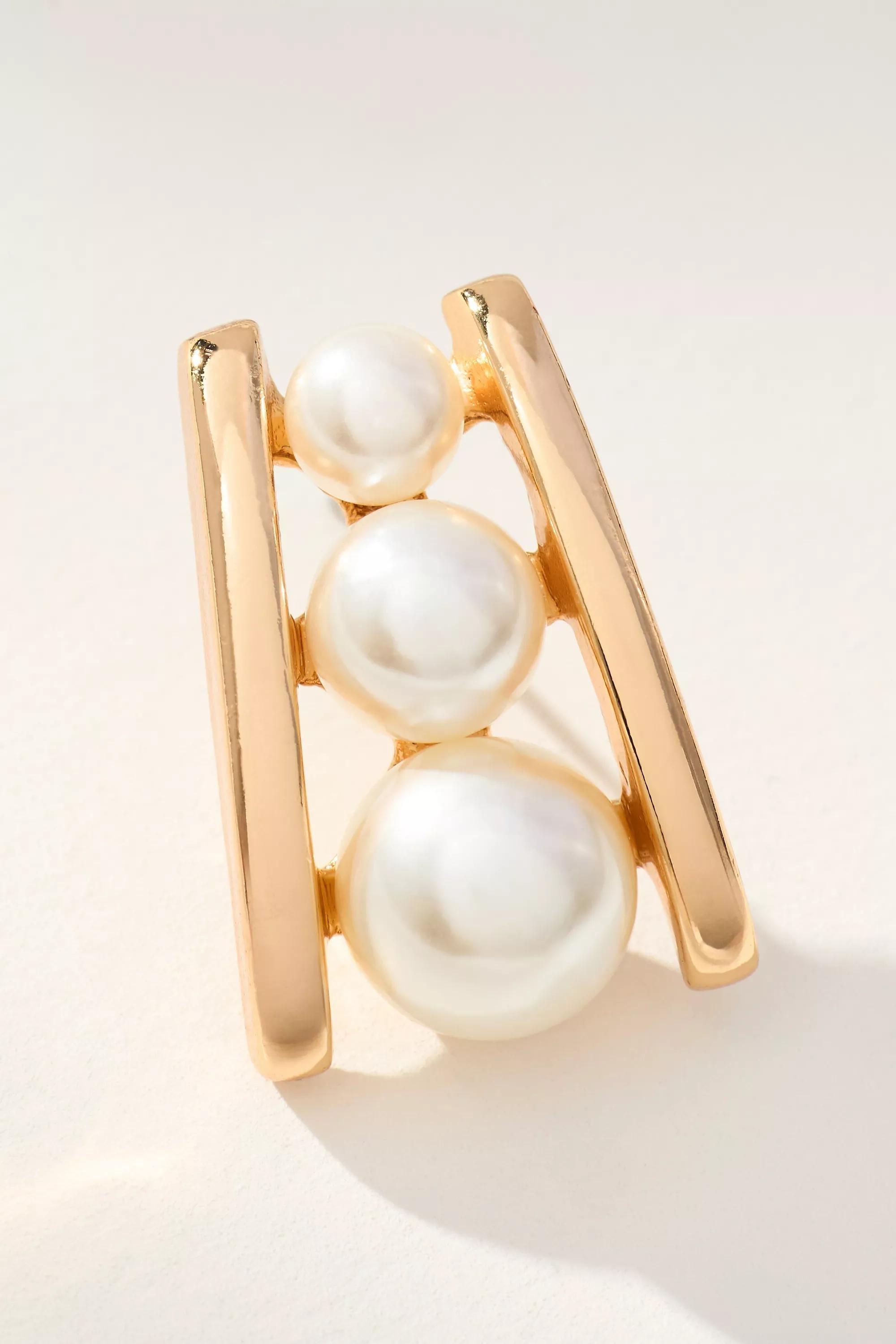 Pearl Ladder Post Earrings, Cream, A501_0017, large image number 3