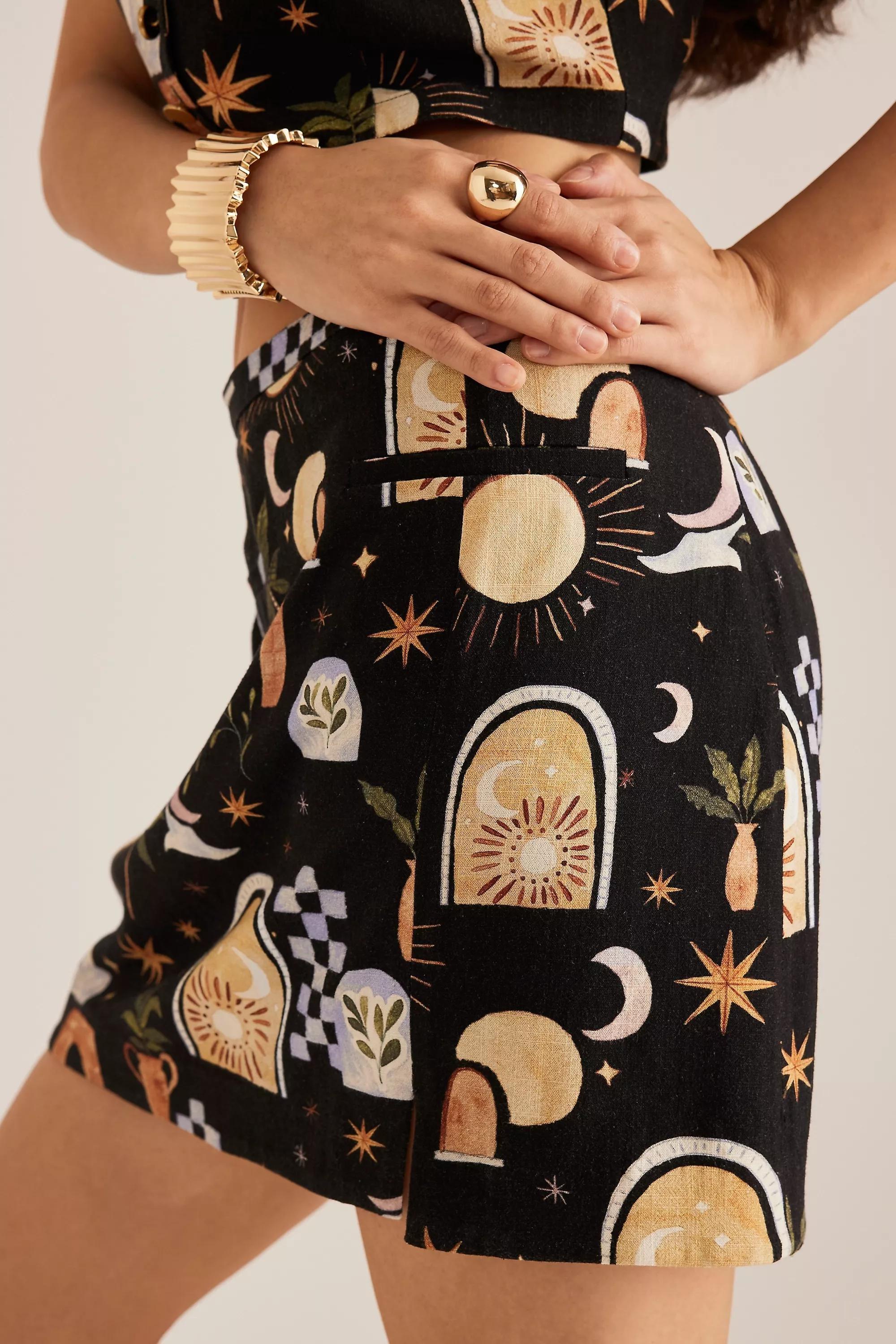 Anthropologie Skirt Abstract Skater, Black, , large image number 1