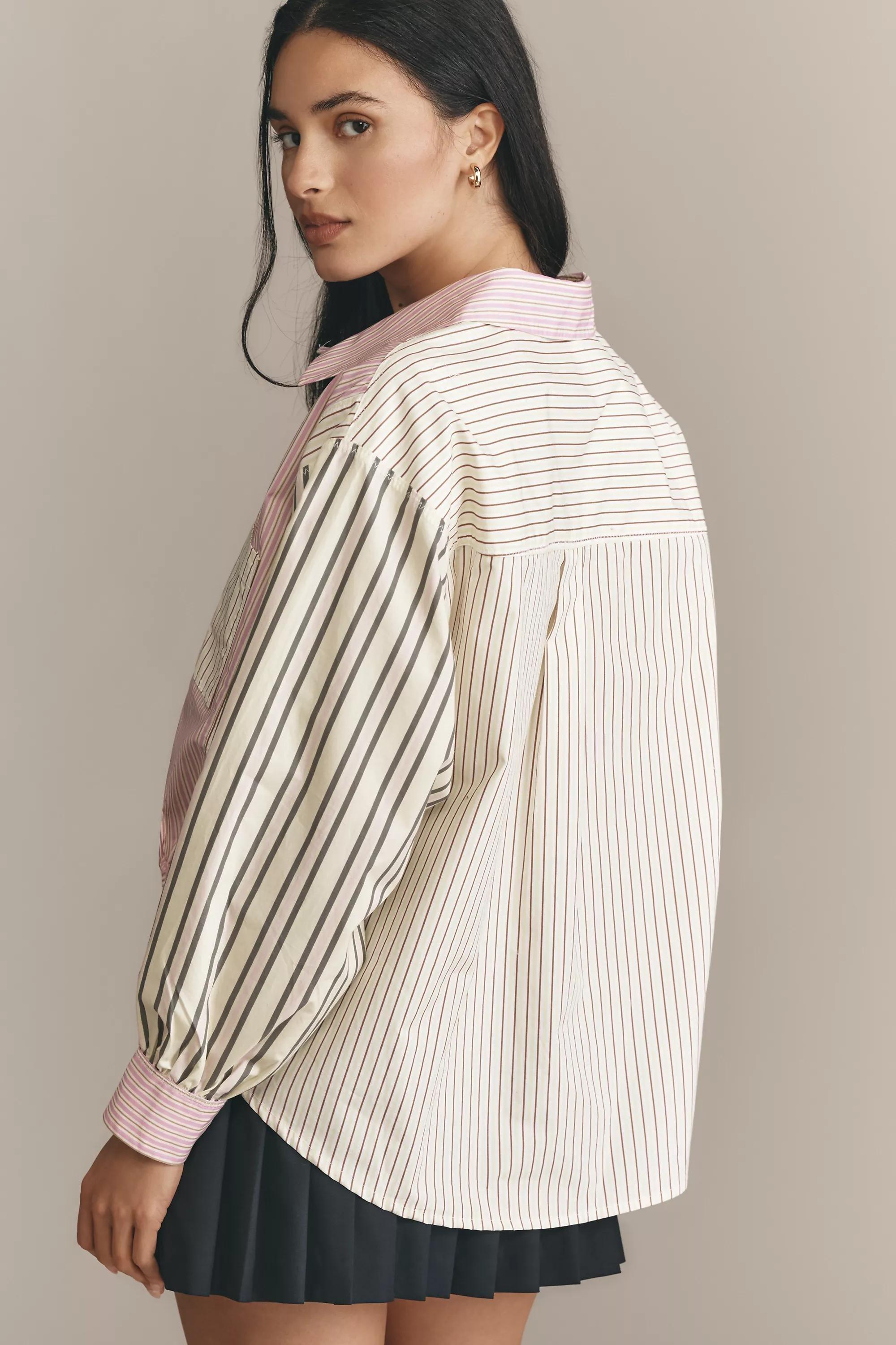 By Anthropologie Drawstring Button-Down Top, Purple, , large image number 1