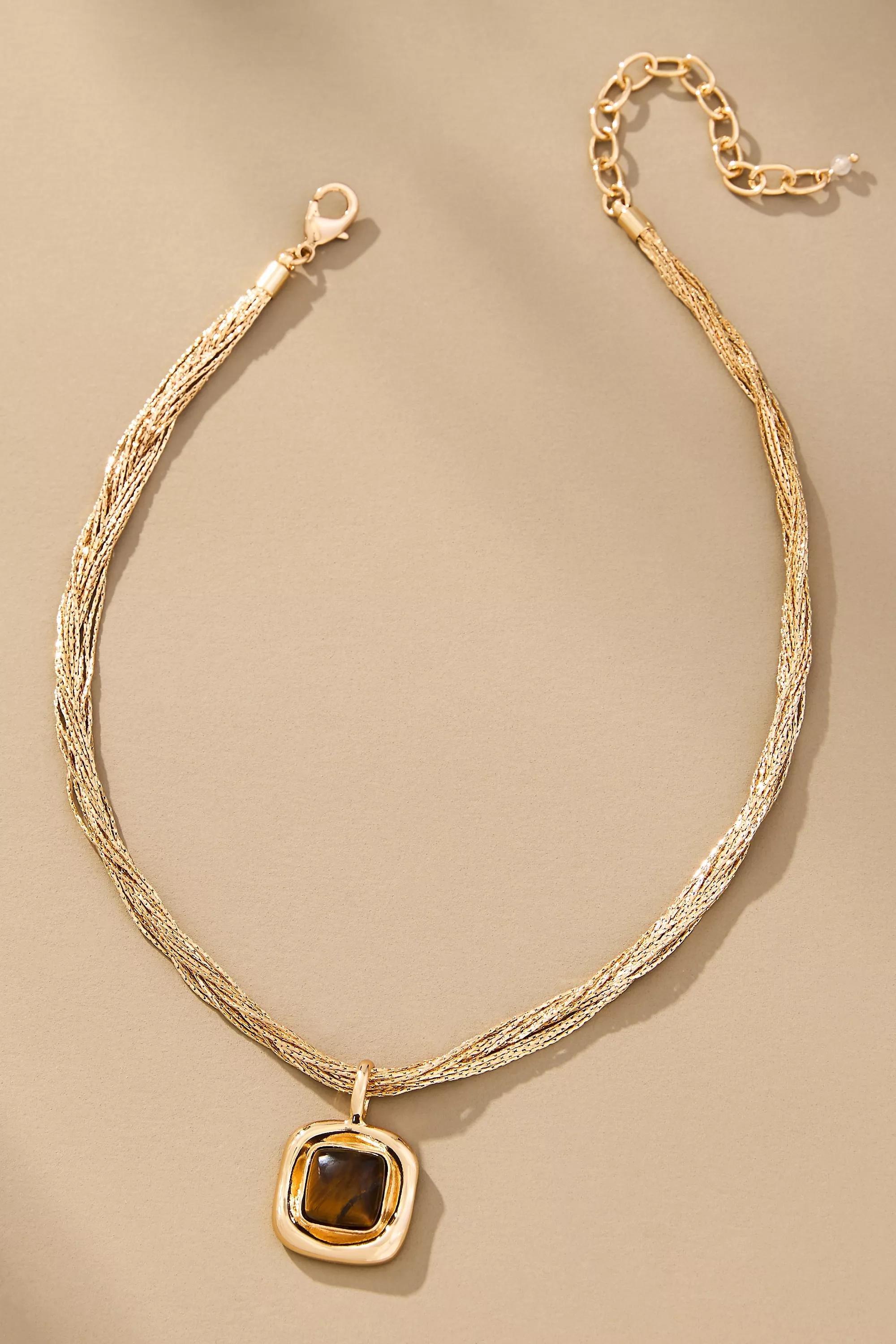 Gold- Plated Layered Chain Pendant Necklace, Brown, A501_0020, large image number 0