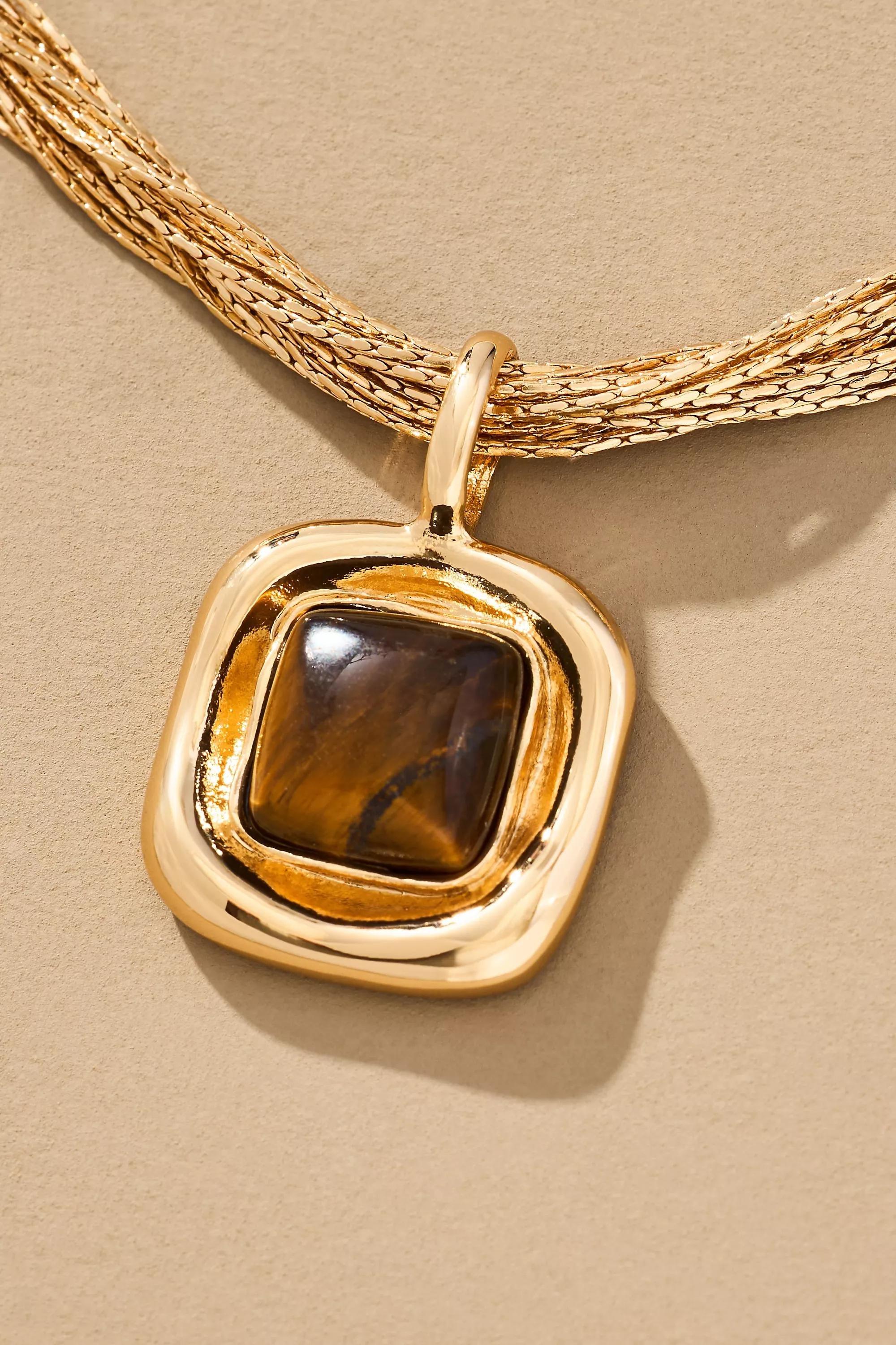 Gold- Plated Layered Chain Pendant Necklace, Brown, A501_0020, large image number 1