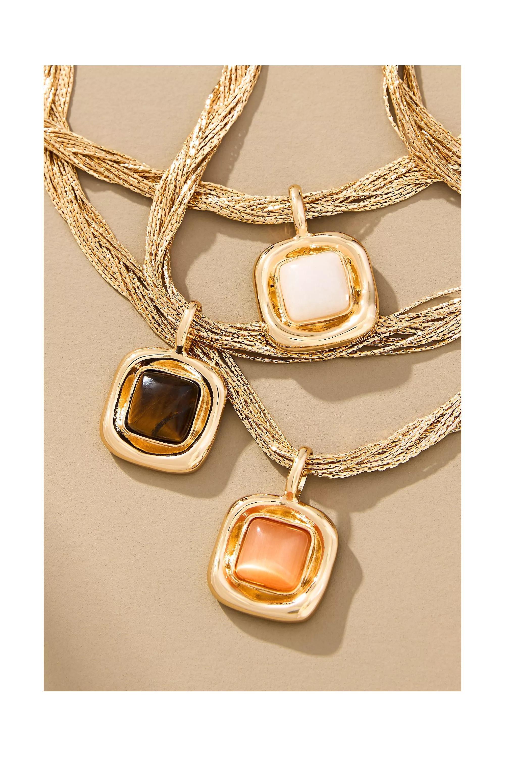 Gold- Plated Layered Chain Pendant Necklace, Brown, A501_0020, large image number 2