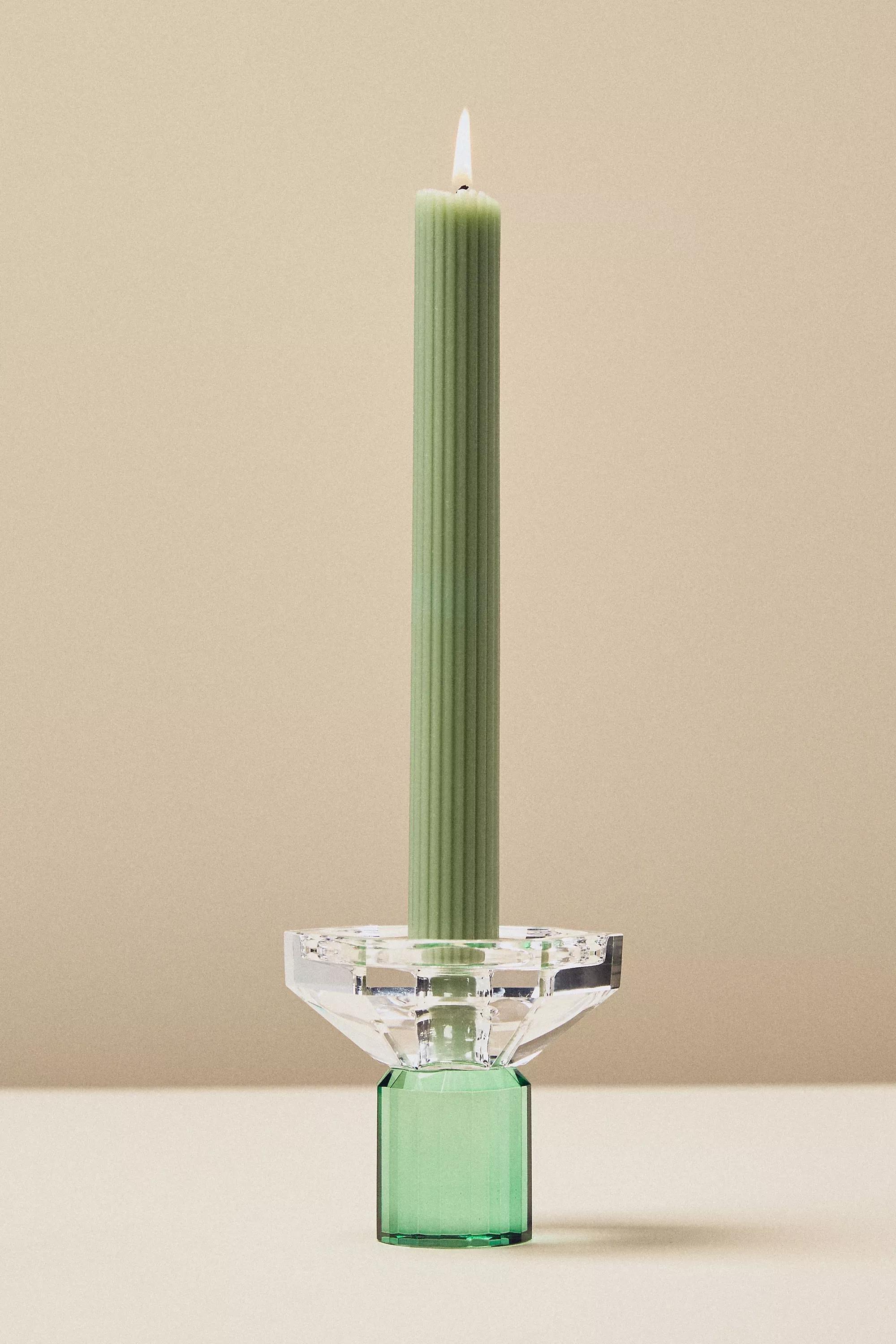 Cut Glass Candle Holder, Green, A501_0359, large image number 1