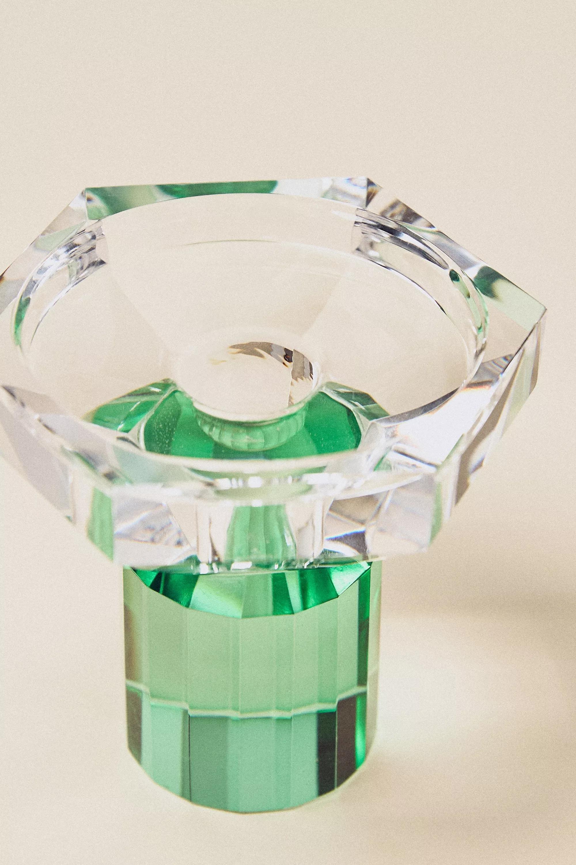 Cut Glass Candle Holder, Green, A501_0359, large image number 3