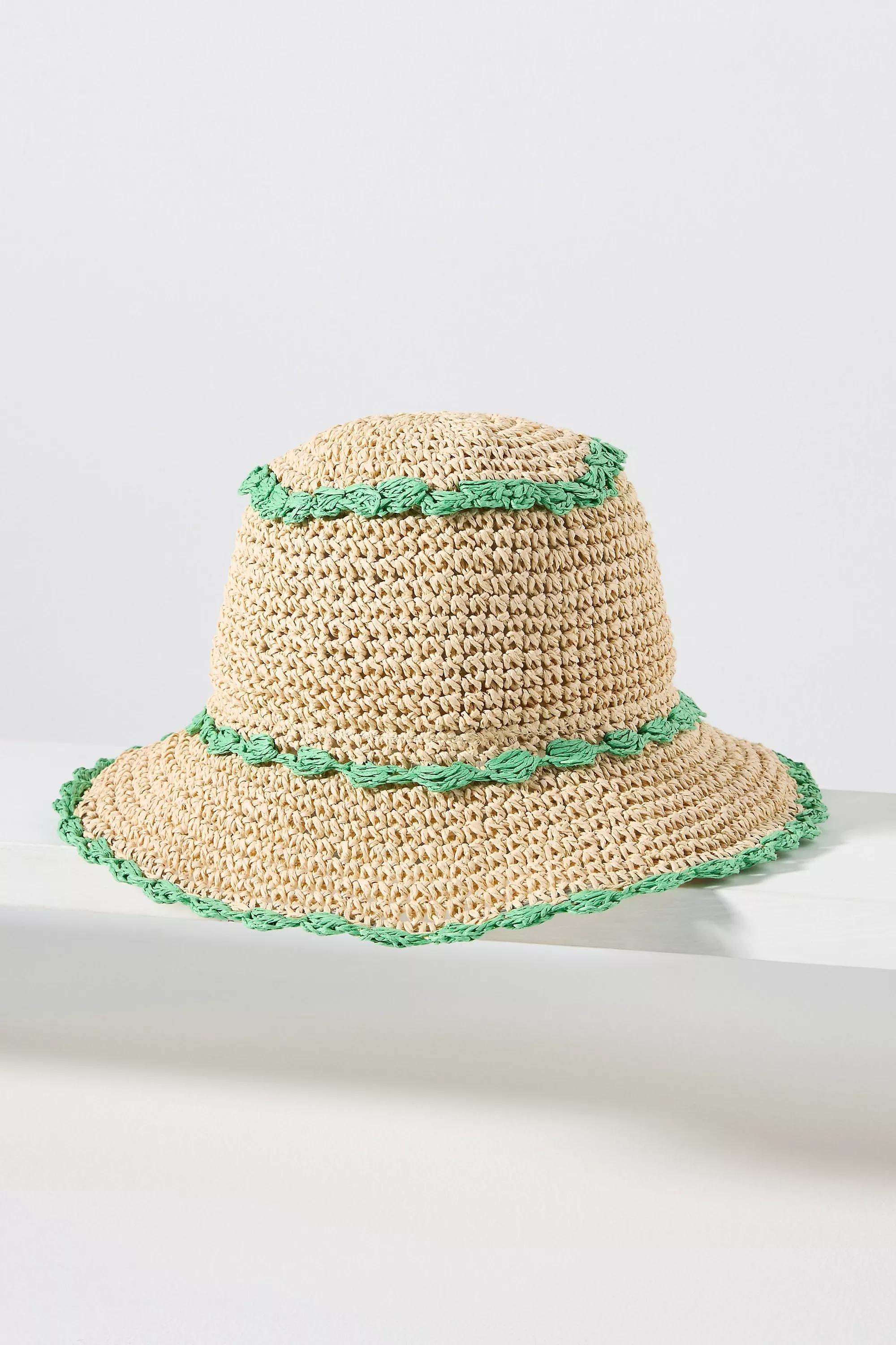 By Anthropologie Straw Piped Bucket Hat, Green, A501_0030, large image number 1