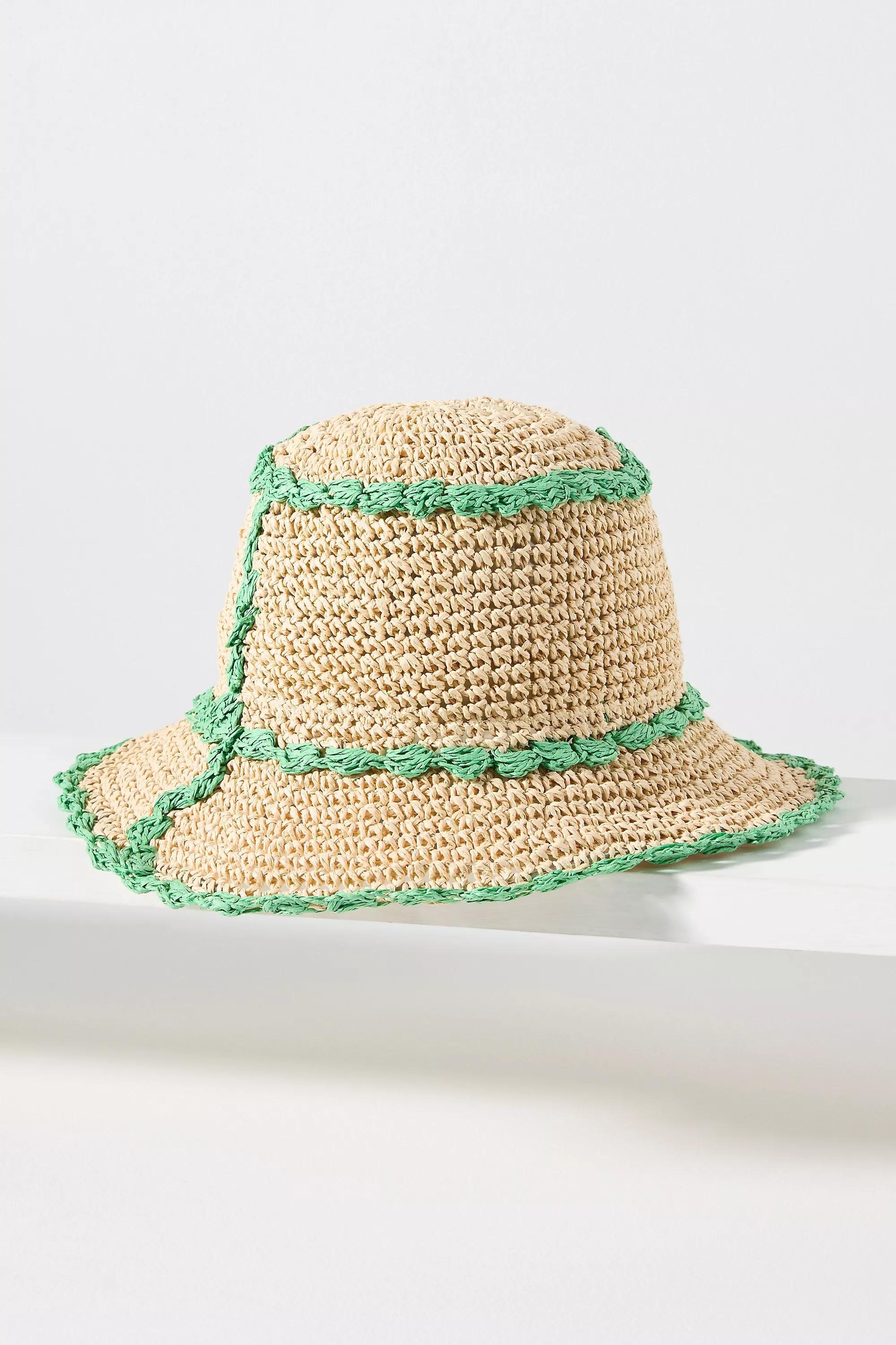By Anthropologie Straw Piped Bucket Hat, Green, A501_0030, large image number 3