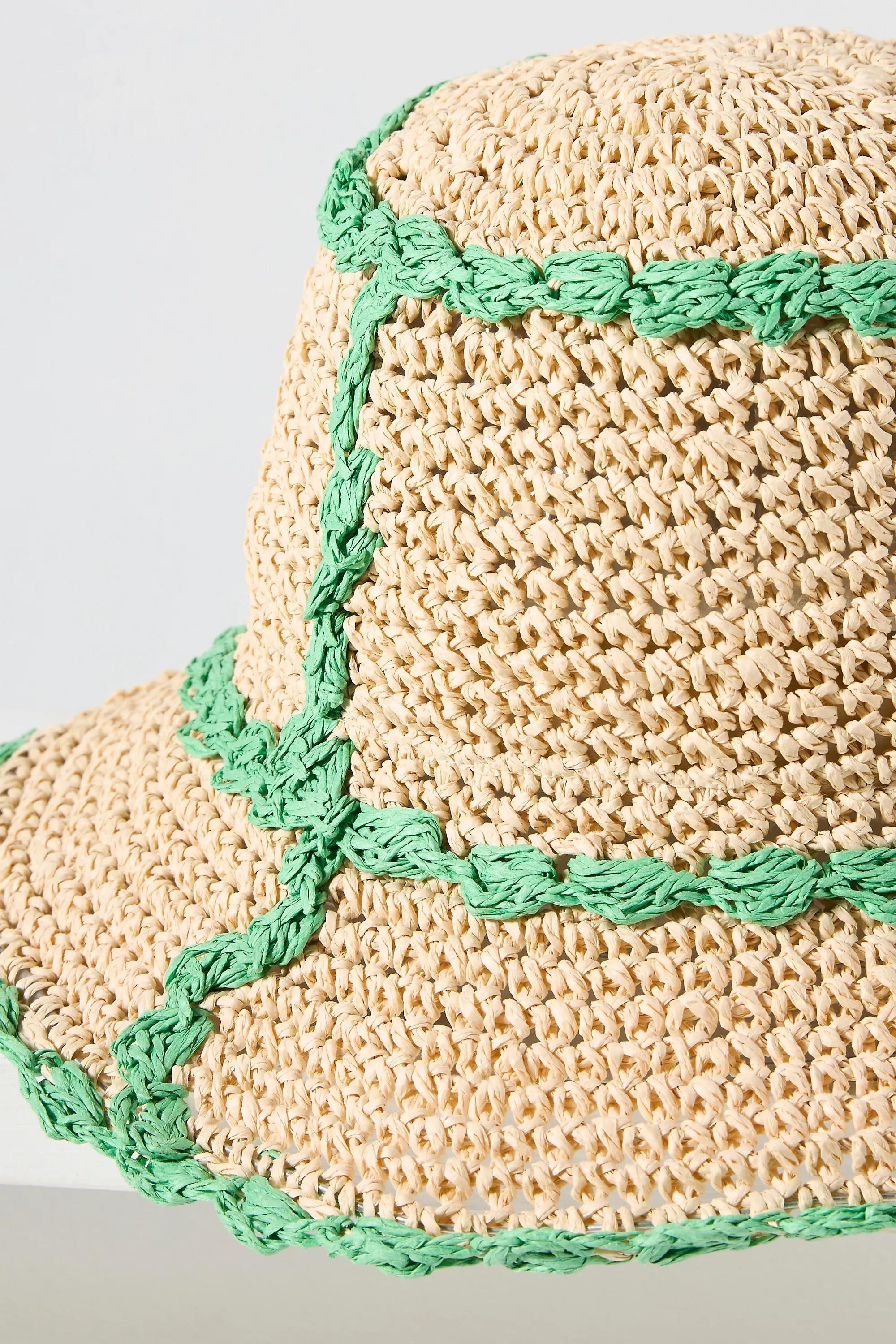 By Anthropologie Straw Piped Bucket Hat, Green, A501_0030, large image number 4