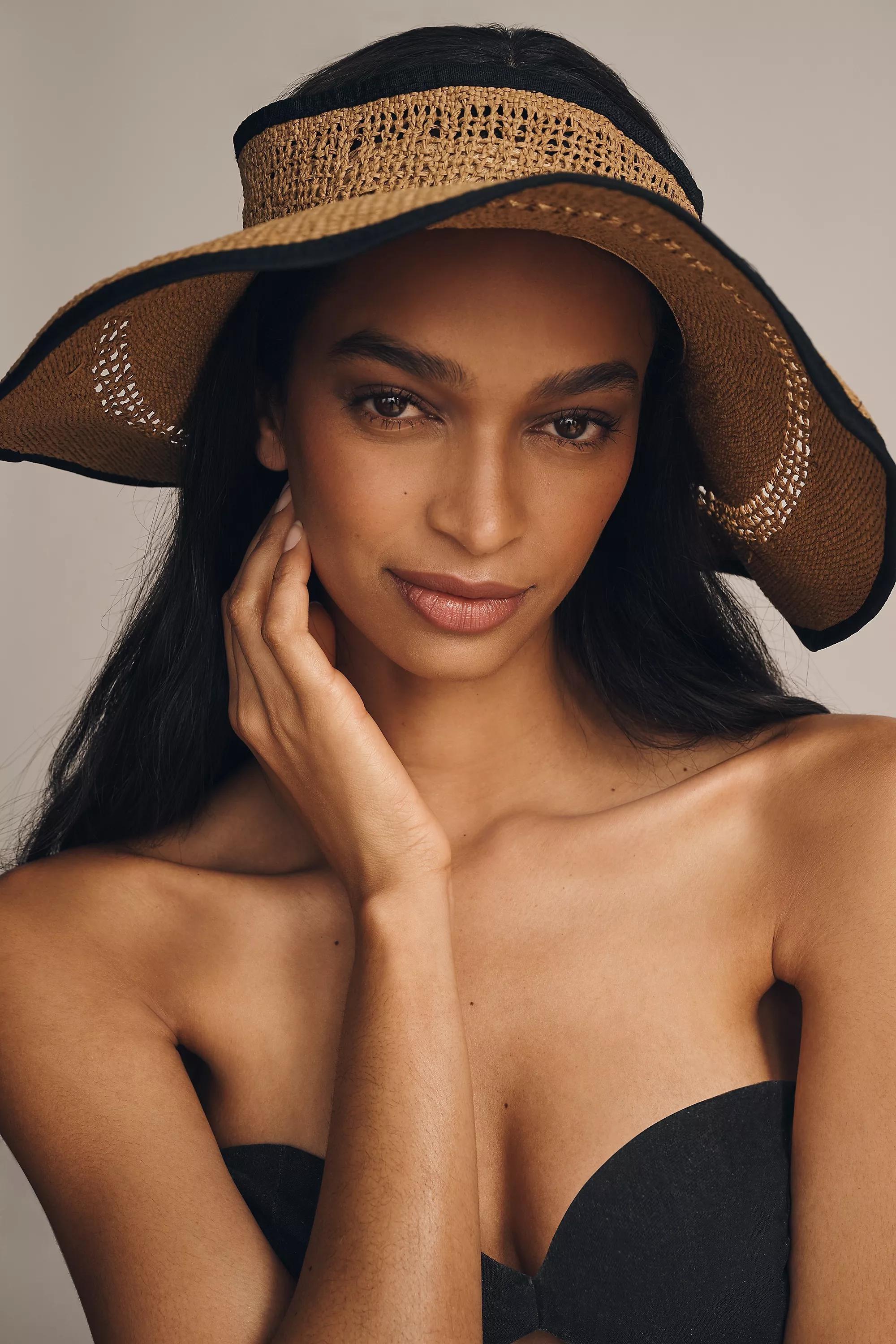 Anthropologie Packable Crochet Sun Hat, Black, A501_0001, large image number 1