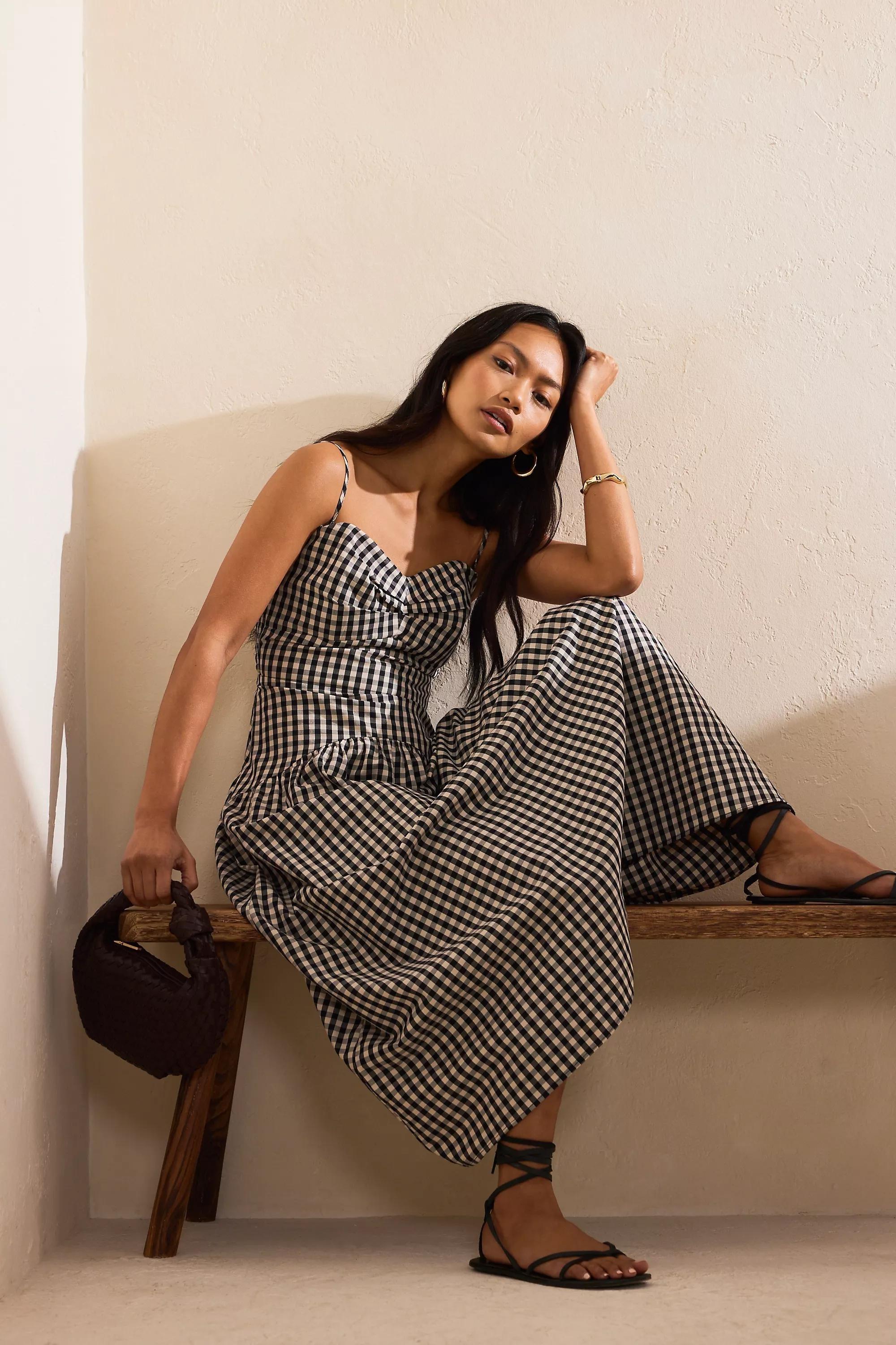 By Anthropologie Gingham Midi Dress, Black, , large image number 0