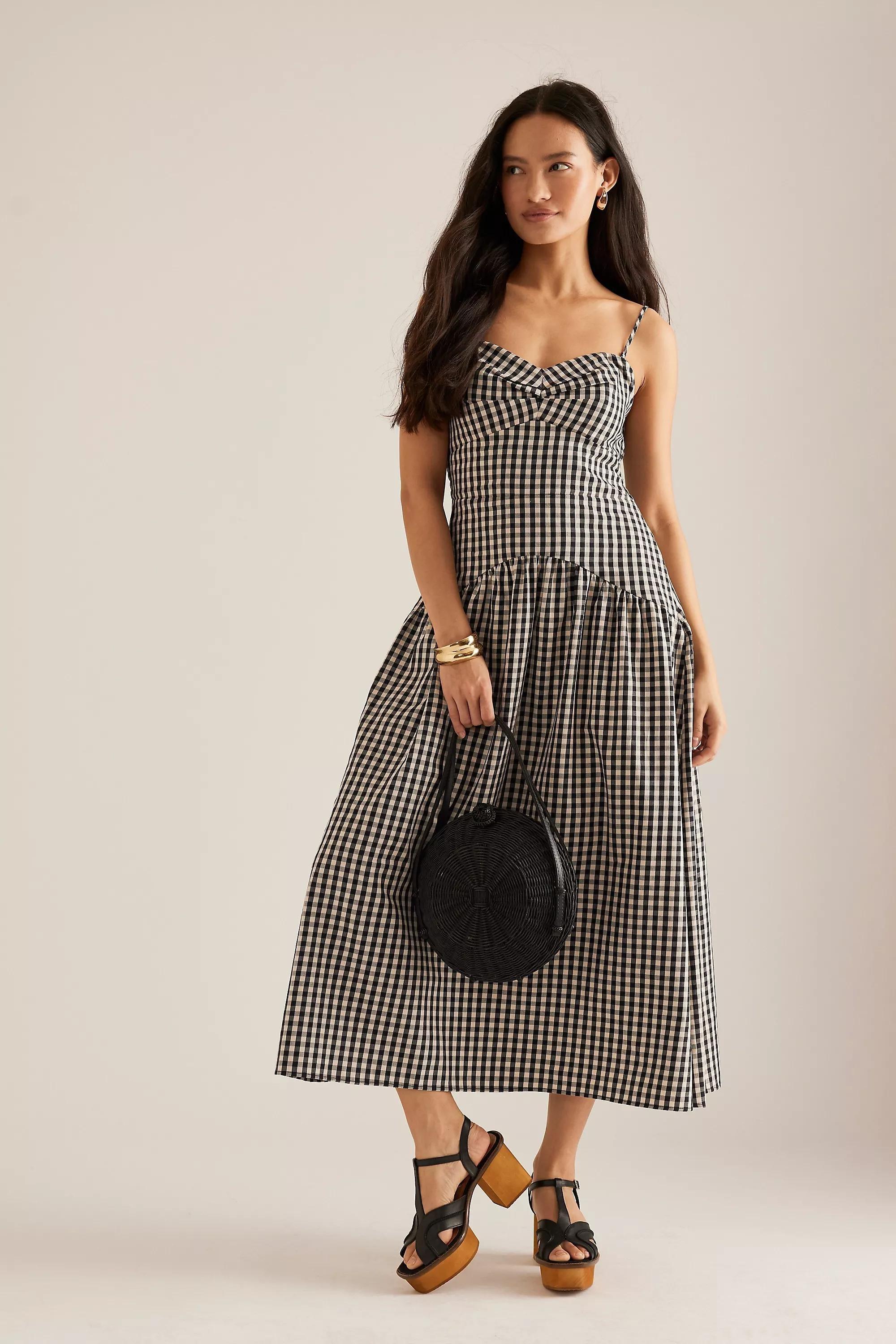 By Anthropologie Gingham Midi Dress, Black, , large image number 1
