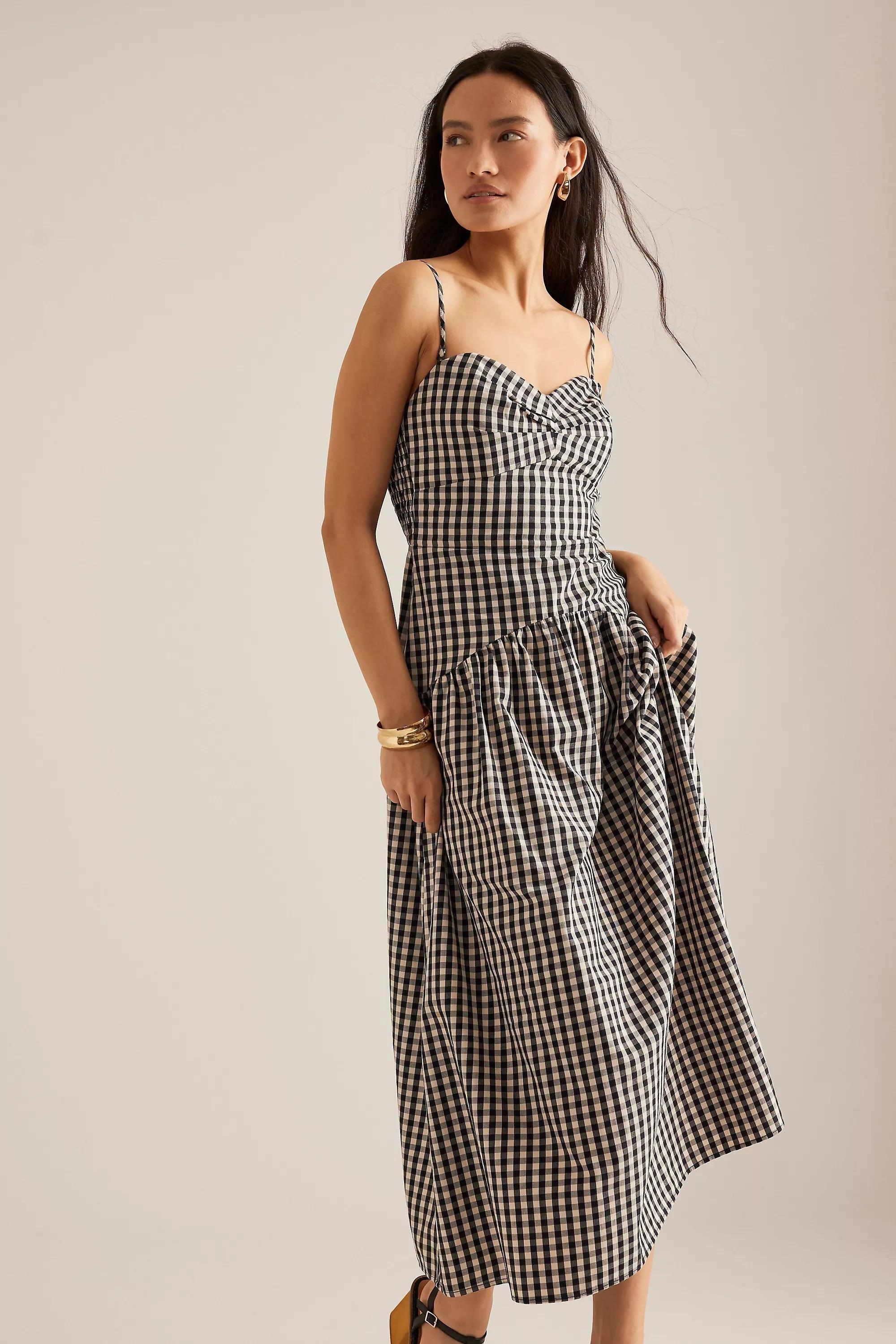 By Anthropologie Gingham Midi Dress, Black, , large image number 3