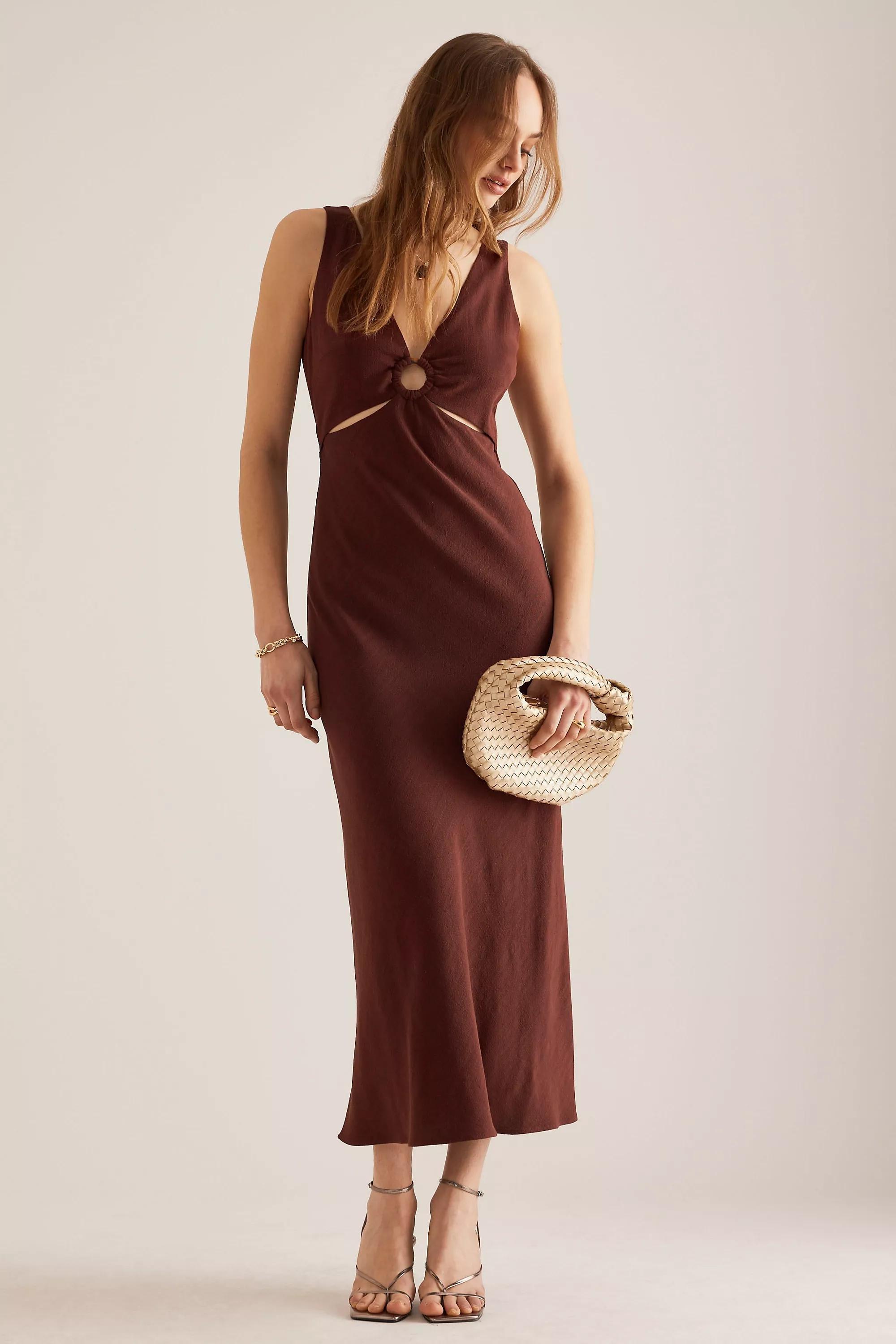 Anthropologie Cutout Sheath Midi Dress, Brown, , large image number 0