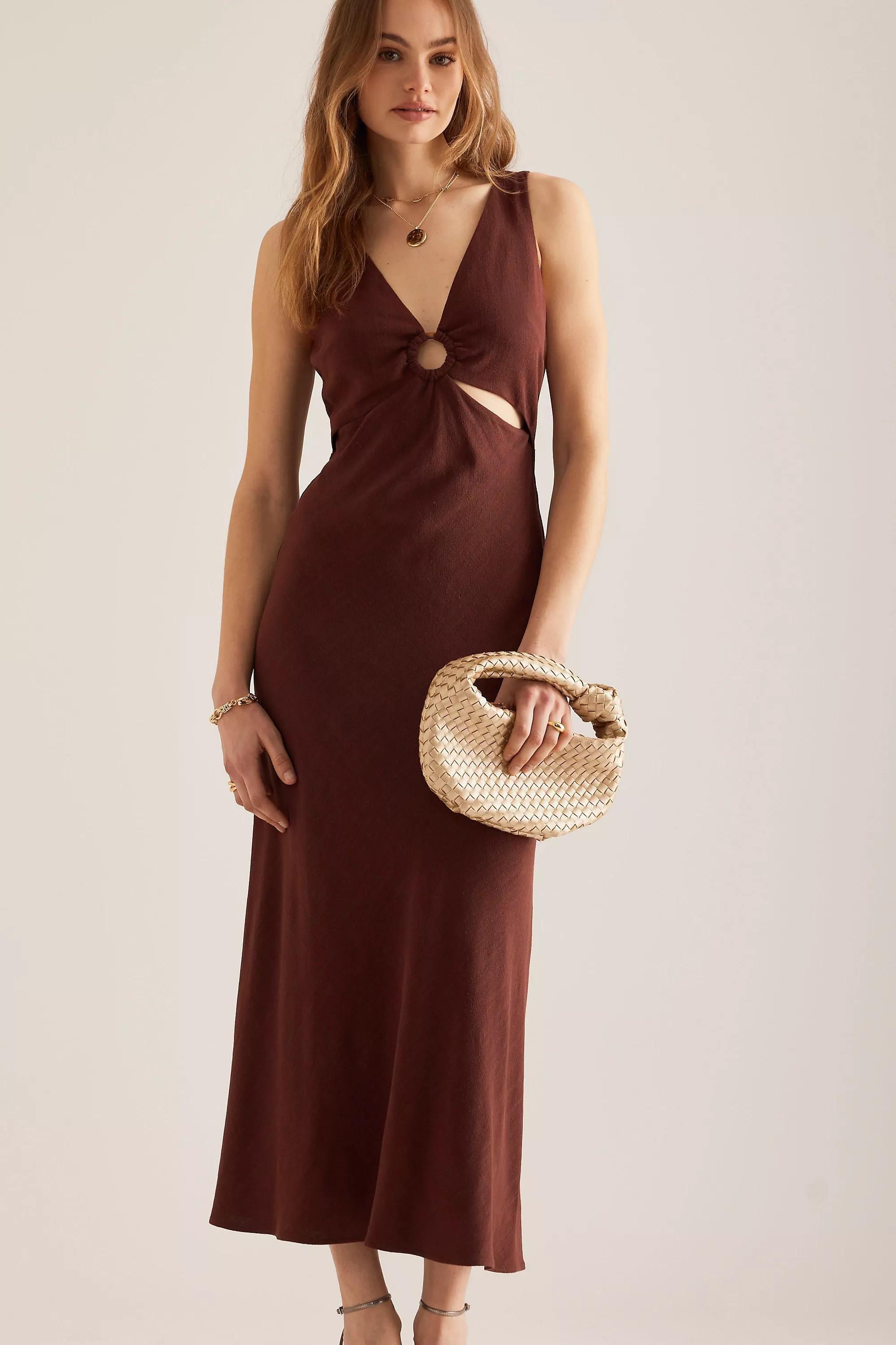 Anthropologie Cutout Sheath Midi Dress, Brown, , large image number 4
