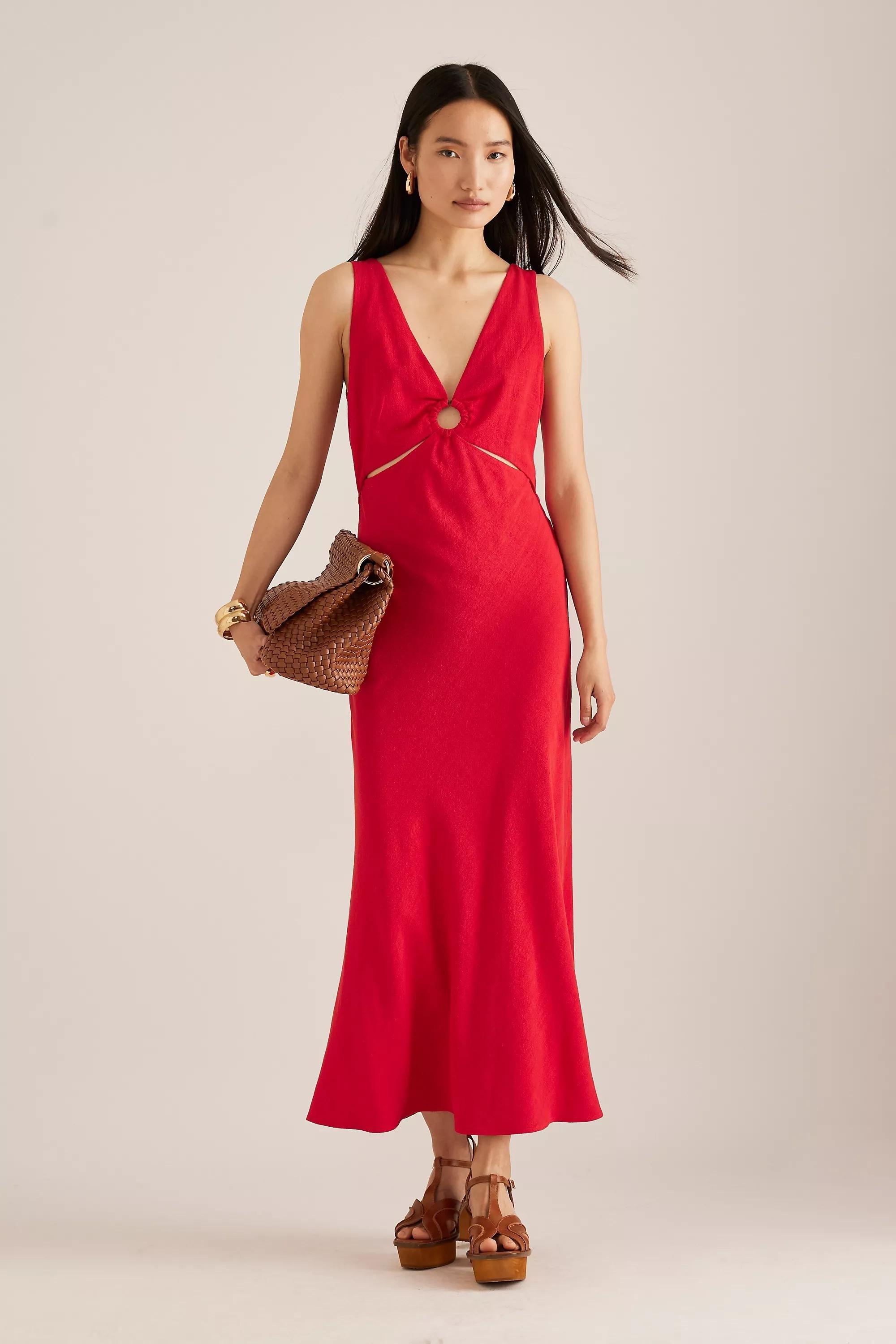 Anthropologie Cutout Sheath Midi Dress, Red, , large image number 0