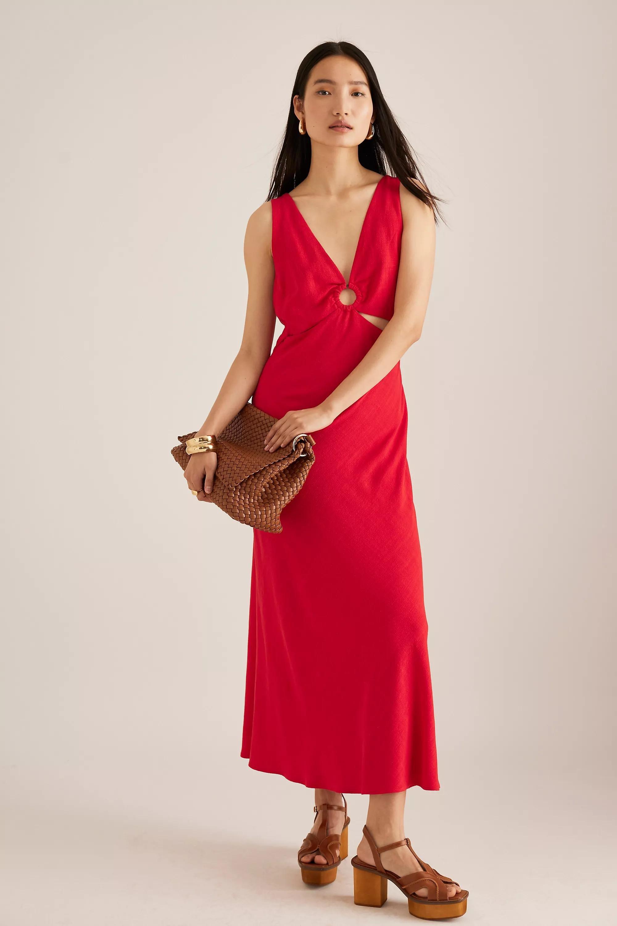 Anthropologie Cutout Sheath Midi Dress, Red, , large image number 4