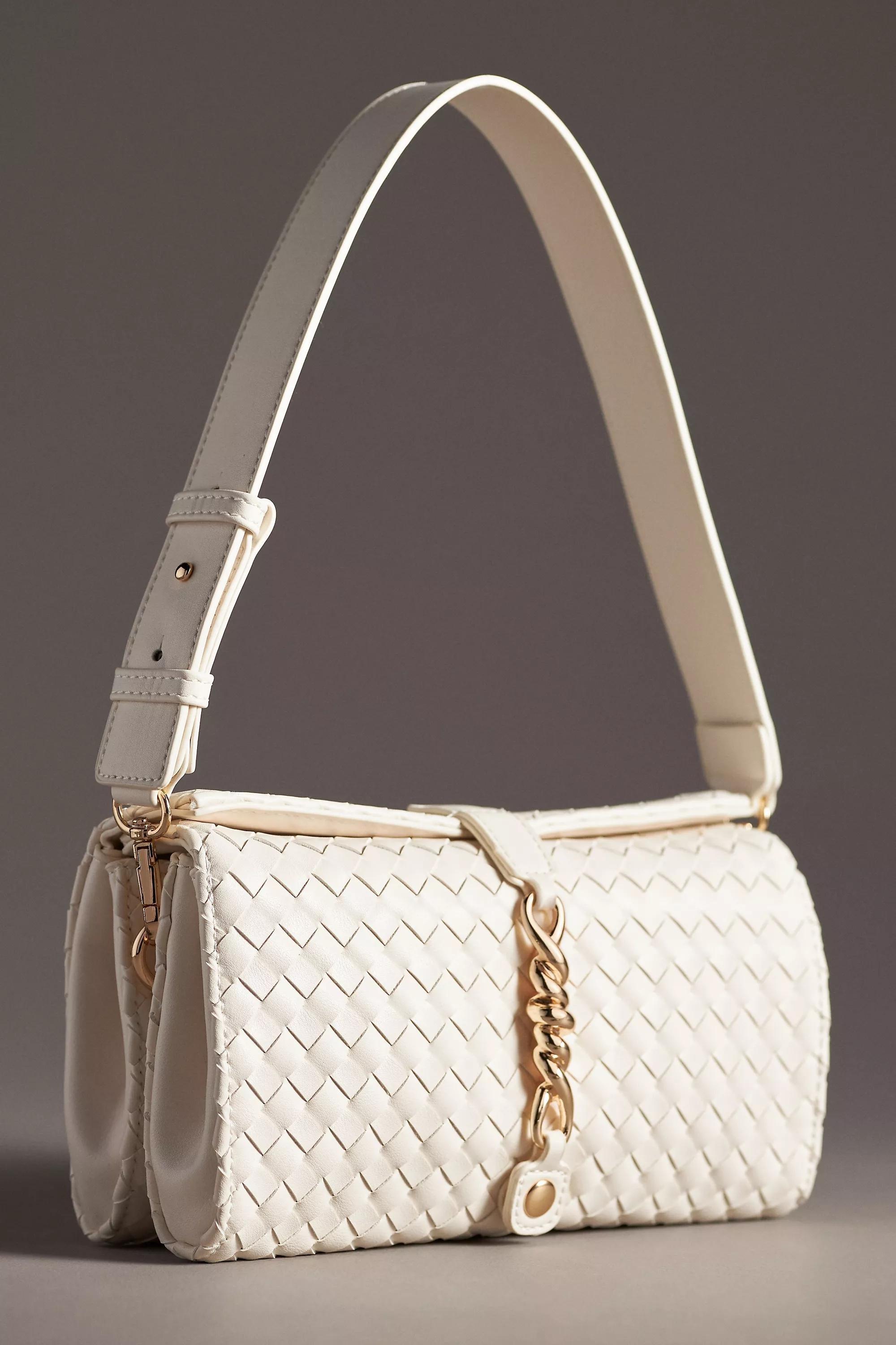 Cream Woven Divided Shoulder Bag, , medium