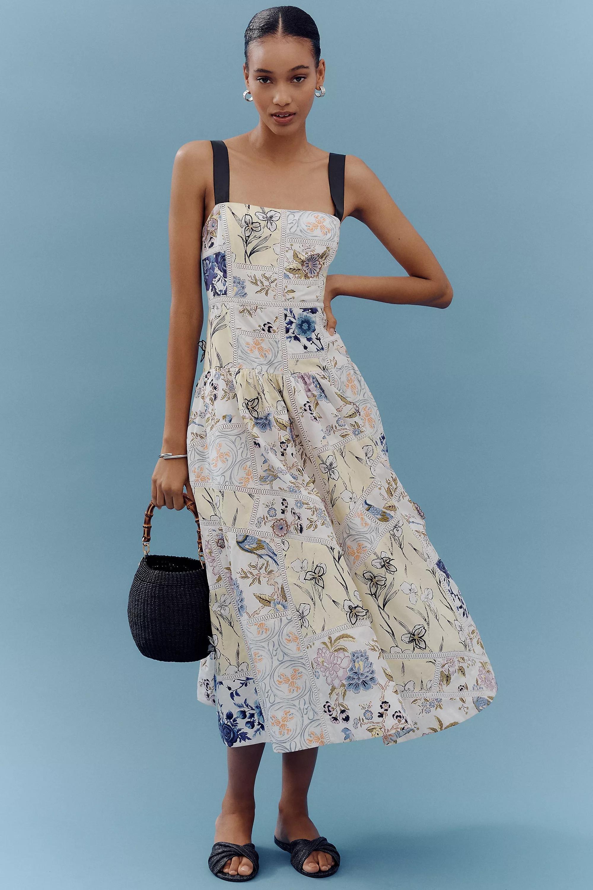 By Maeve Sleeveless Square-Neck Printed Midi Dress, White, , large image number 0