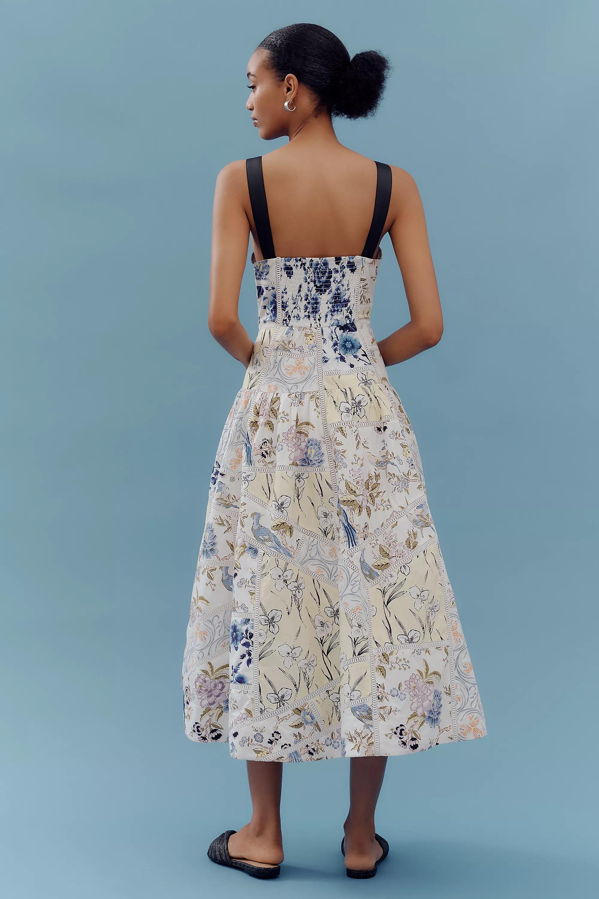By Maeve Sleeveless Square-Neck Printed Midi Dress, White, , large image number 1