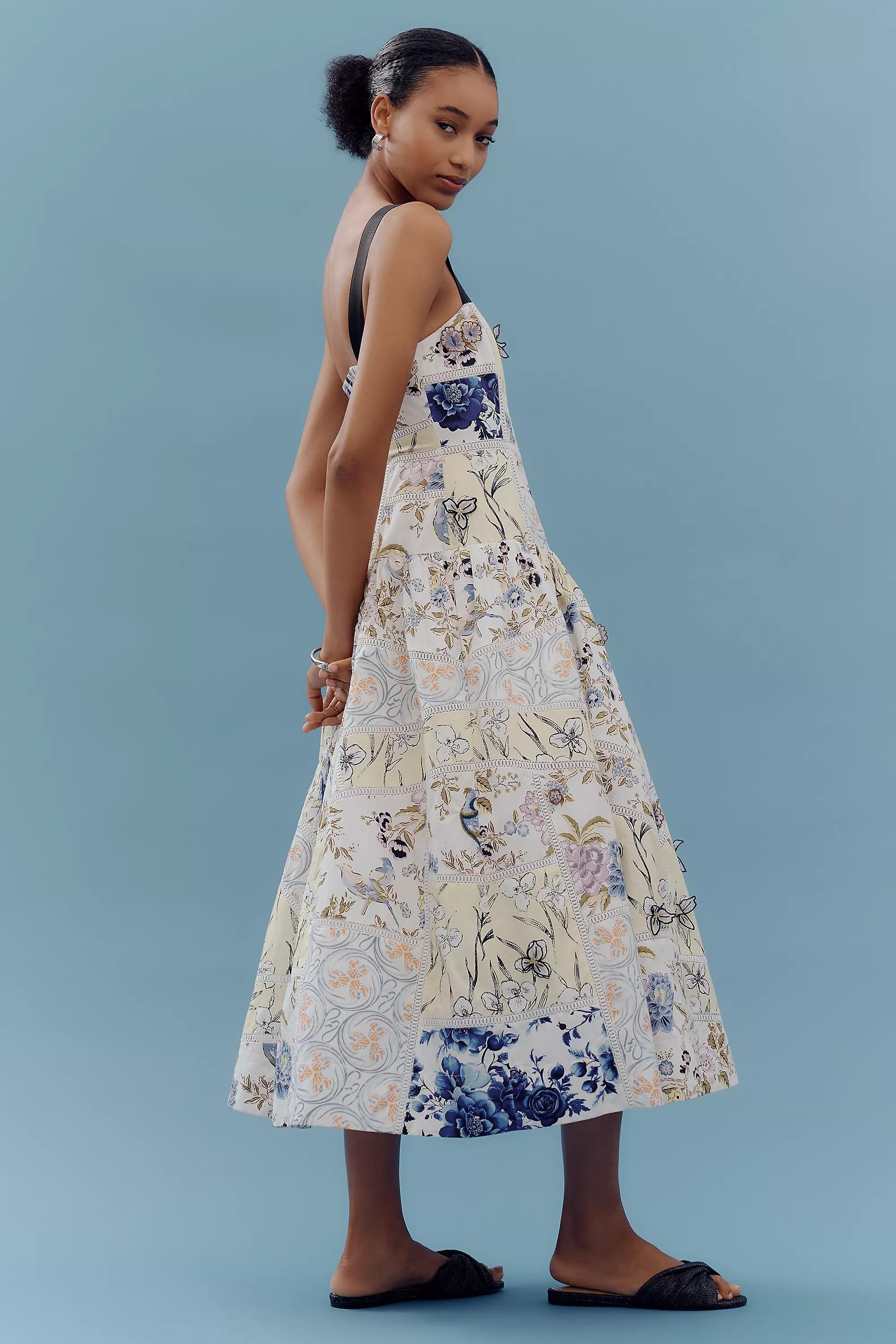 By Maeve Sleeveless Square-Neck Printed Midi Dress, White, , large image number 2
