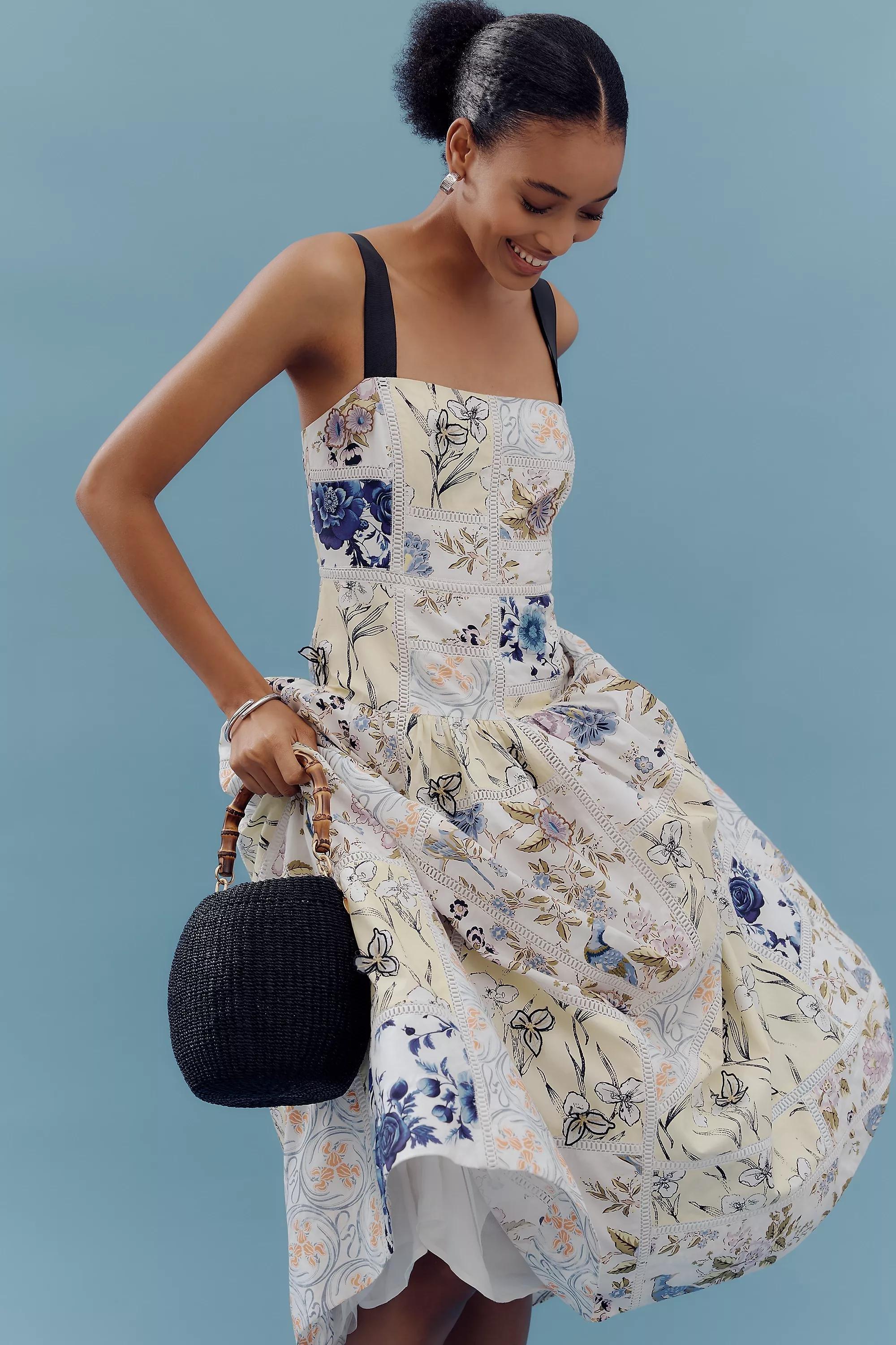 By Maeve Sleeveless Square-Neck Printed Midi Dress, White, , large image number 3
