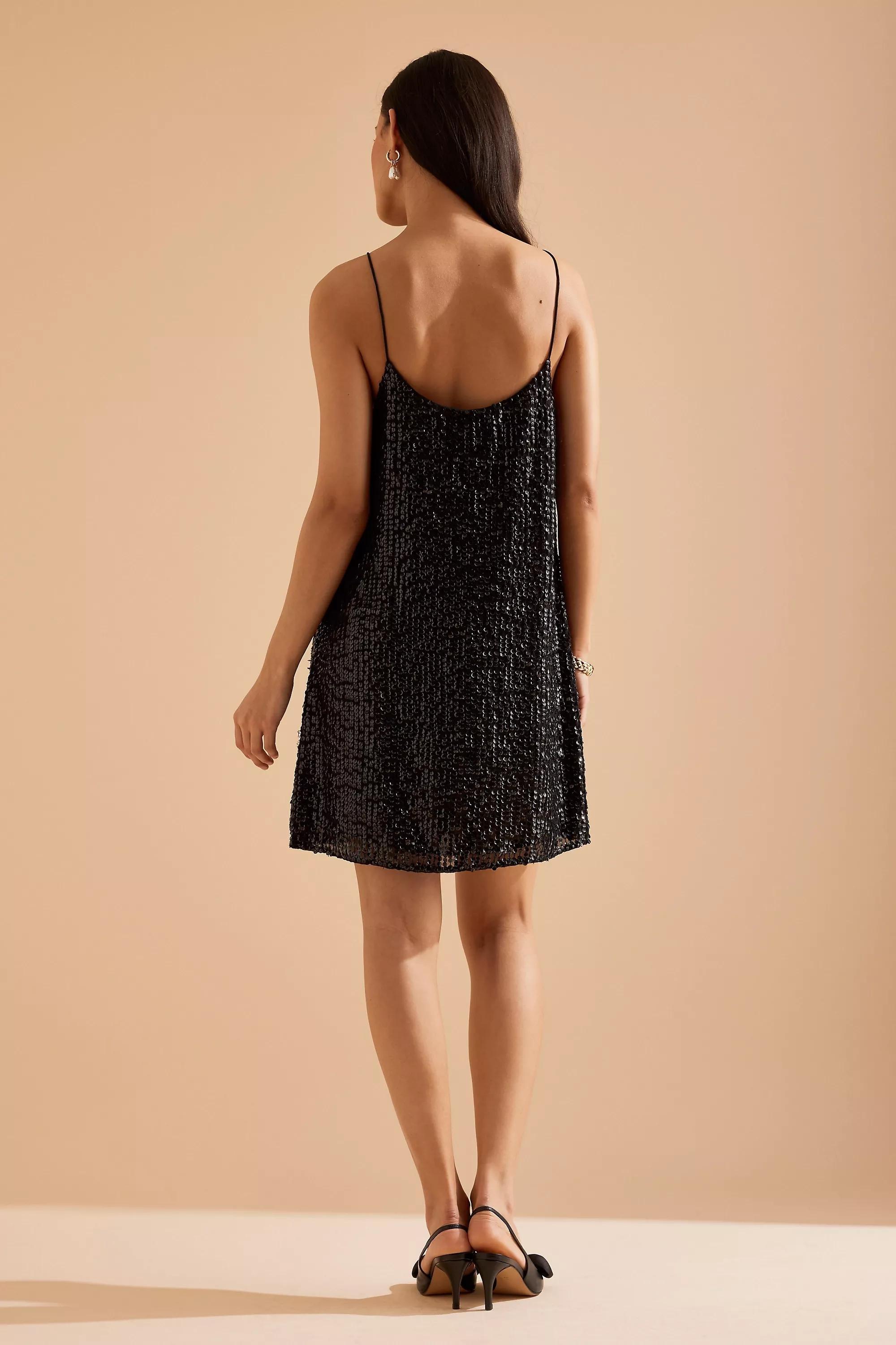 By Anthropologie Beaded Mini Dress, Black, , large image number 1