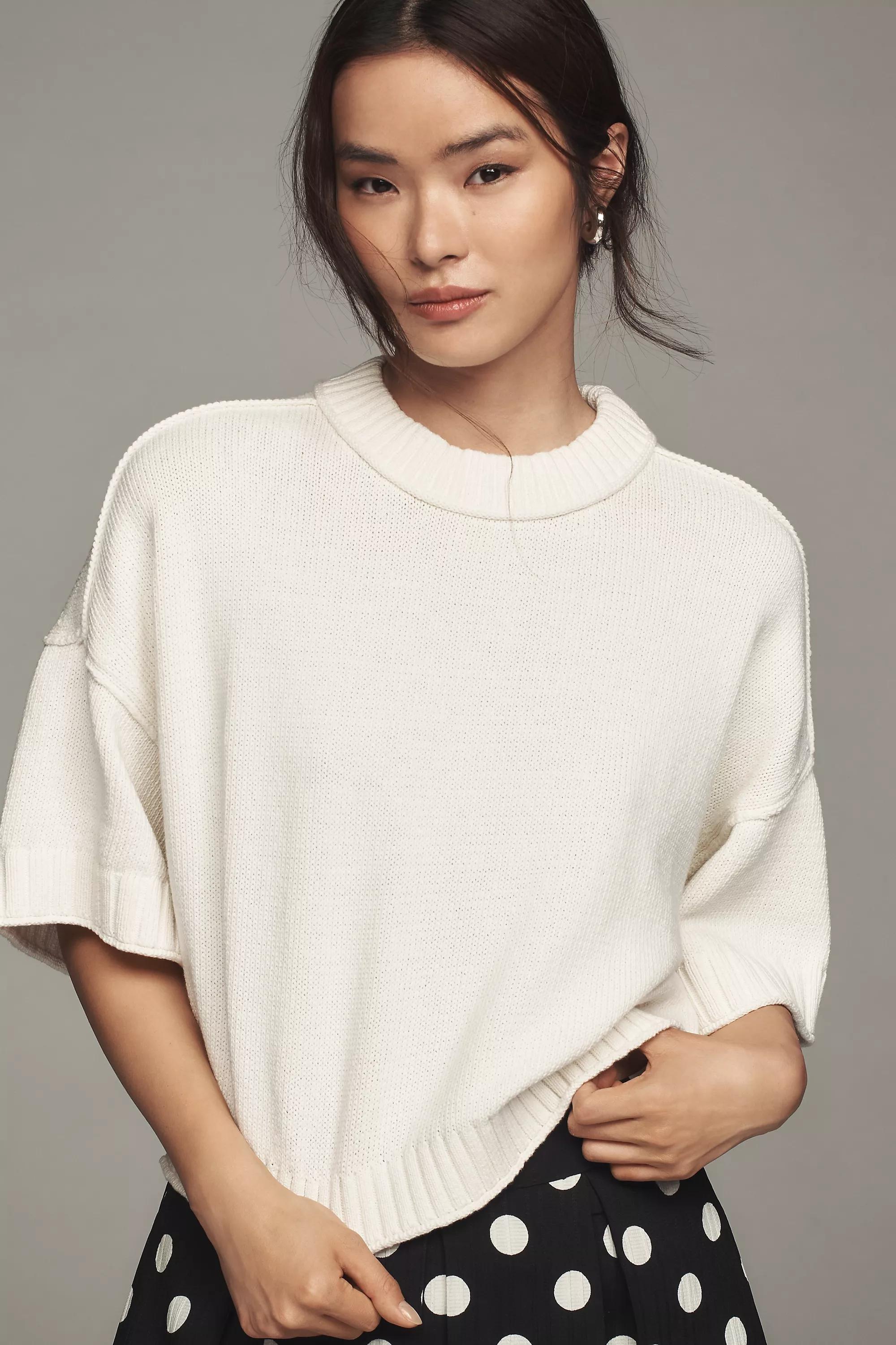 The Goldie Cotton Crew Neck Jumper, White, , large image number 0