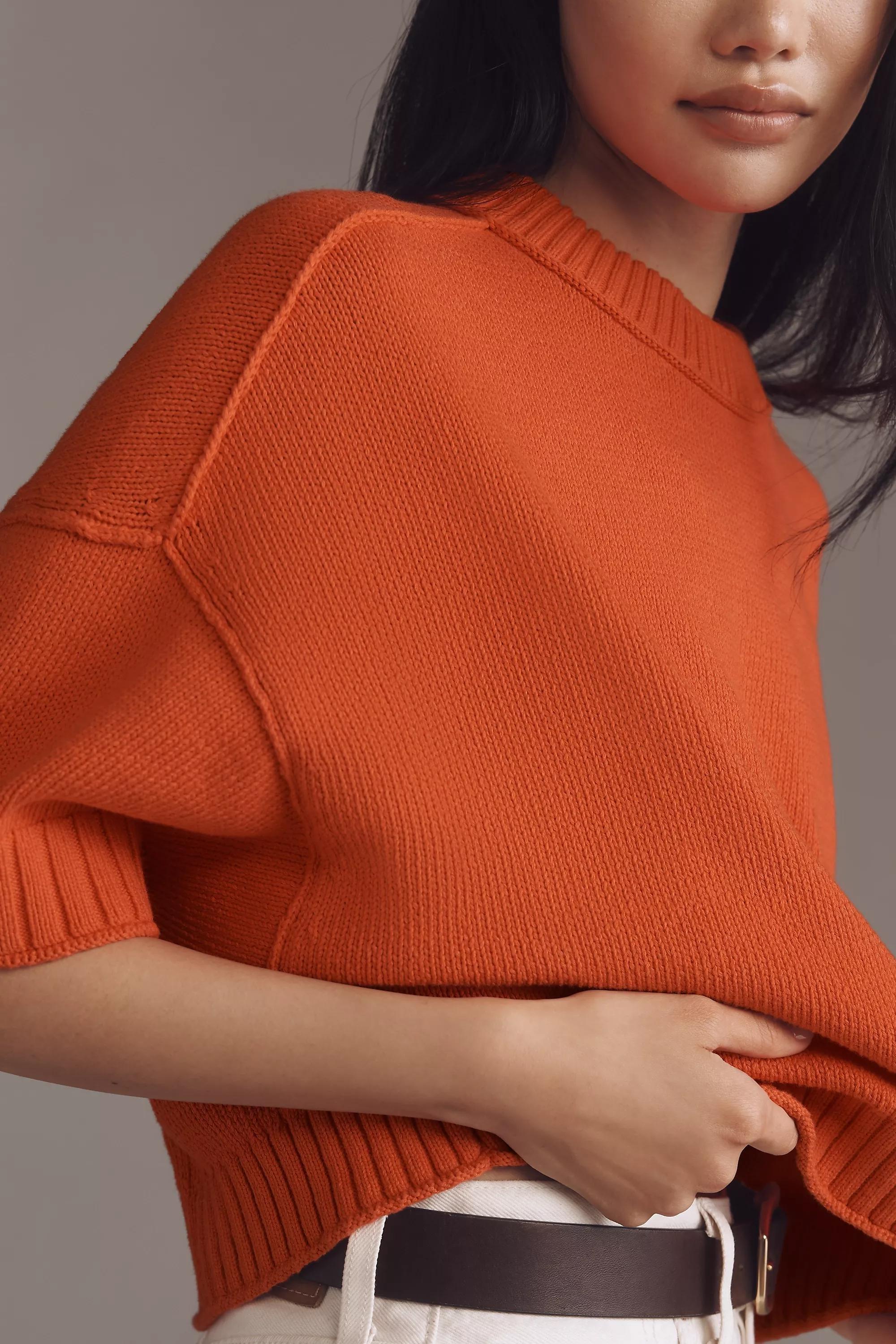 Anthropologie Textured Oversized Cropped Hoodie, Red, , large image number 2