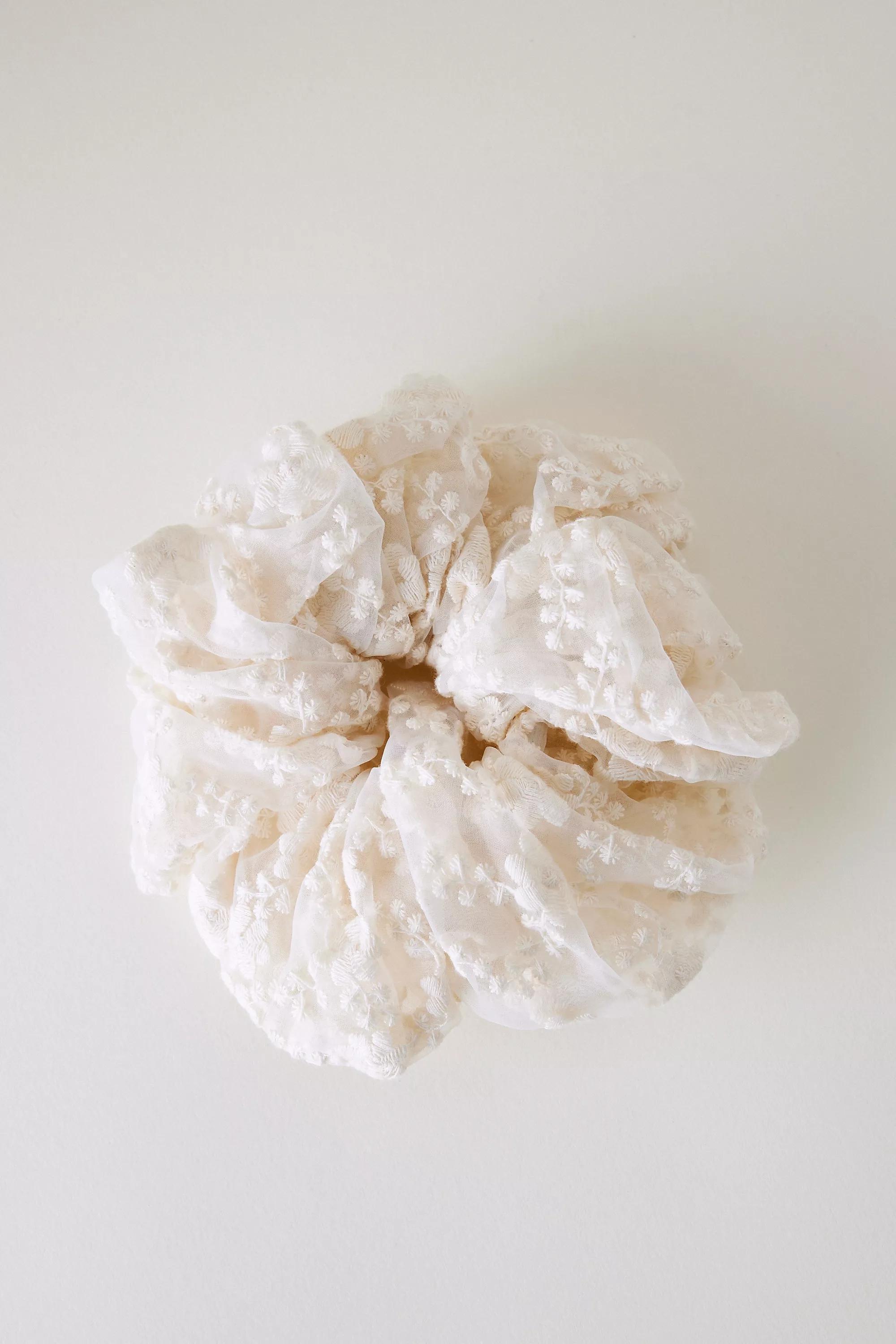 Oversized Laced Hair Scrunchies, White, A501_0011, large image number 0